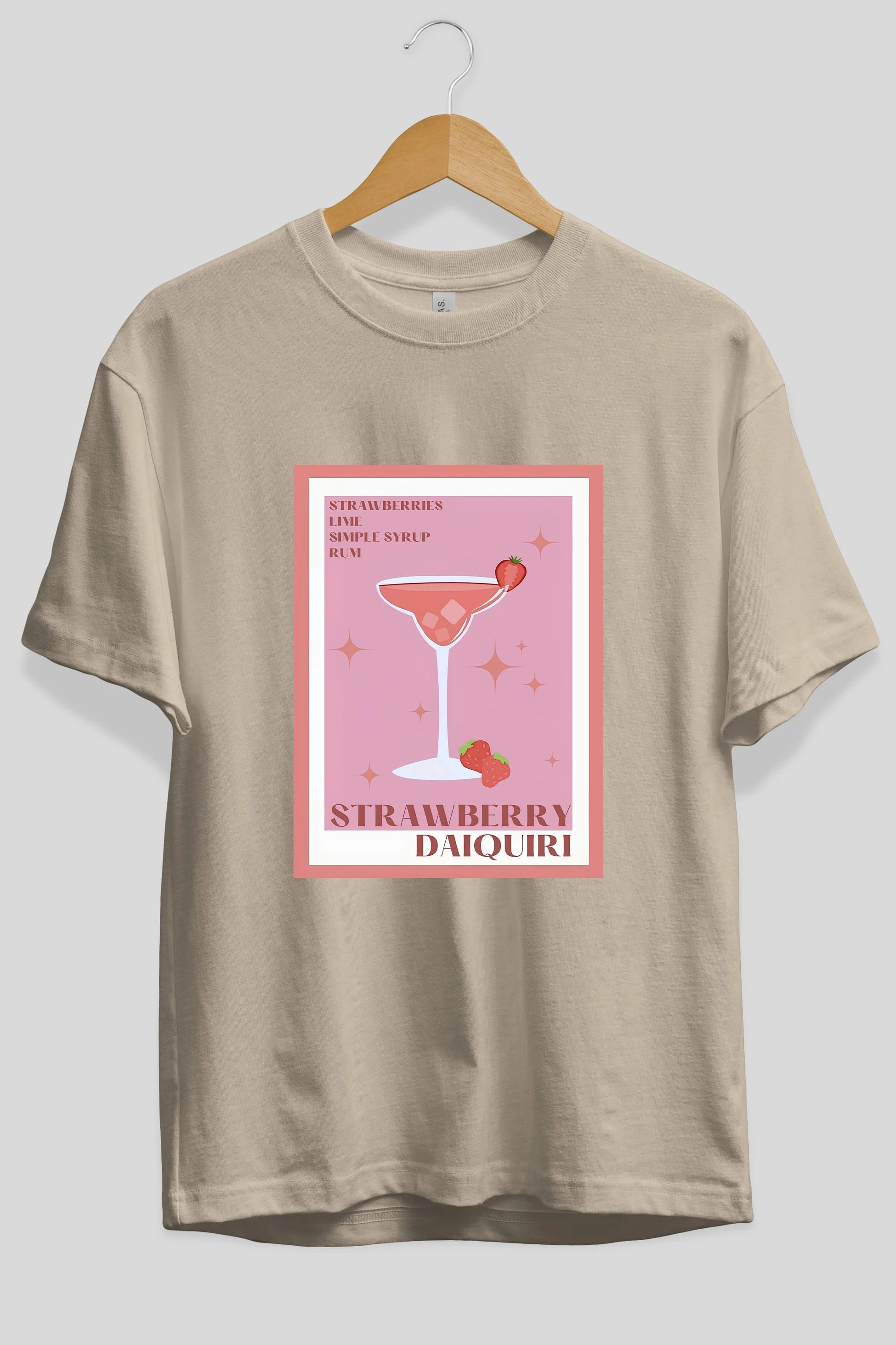 Strawberry Daiquiri Ön Baskılı Oversize t-shirt Erkek Kadın Unisex %100 Pamuk Bisiklet Yaka tişort