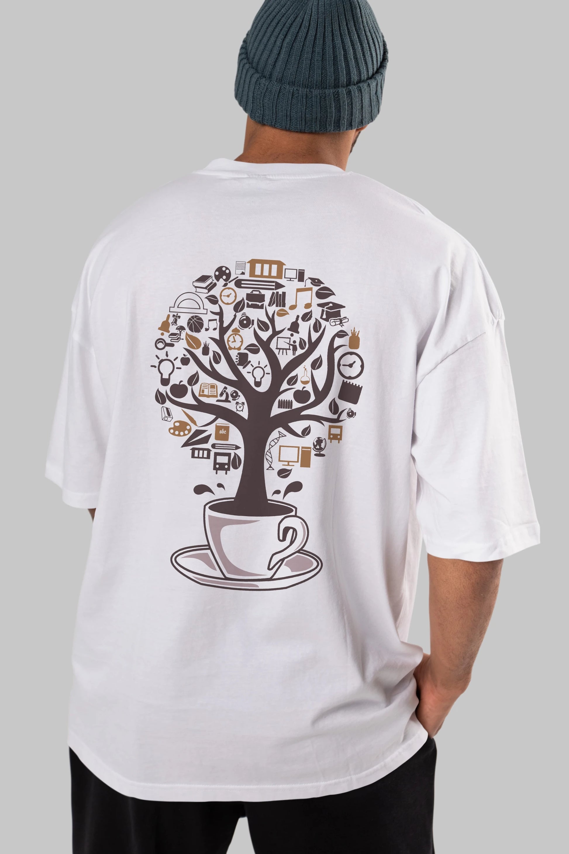 Coffee Tree Arka Baskılı Oversize t-shirt %100 pamuk Erkek Kadın Unisex