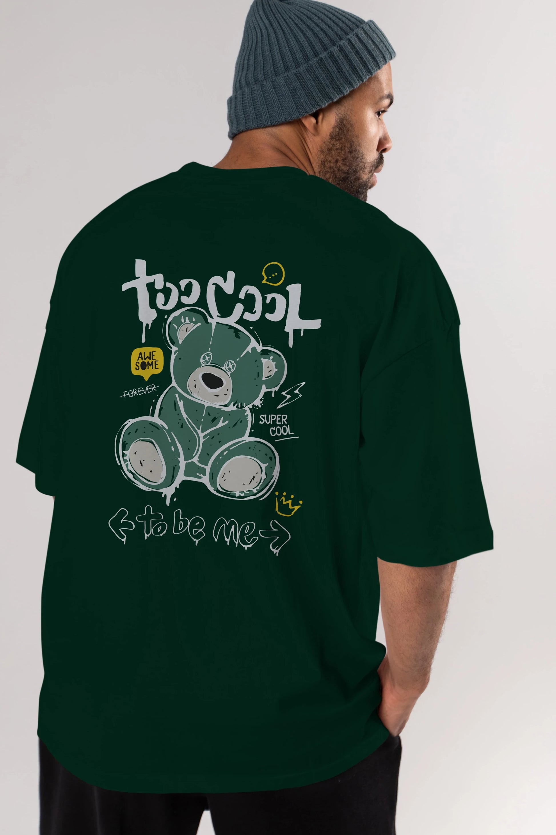 Too Cool Bear Arka Baskılı Oversize t-shirt Erkek Kadın Unisex