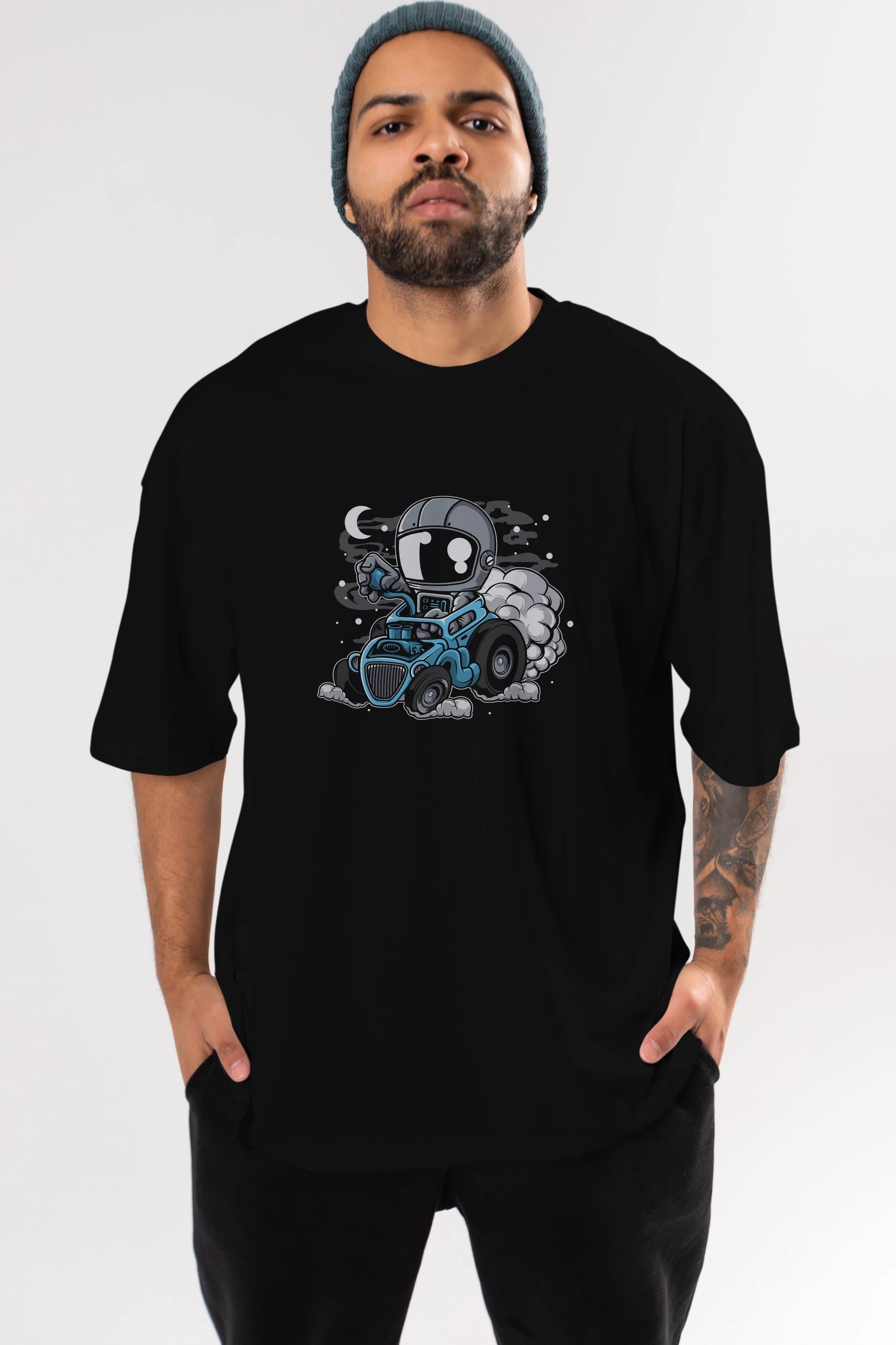 Astronaut Hotrod Ön Baskılı Oversize t-shirt Erkek Kadın Unisex