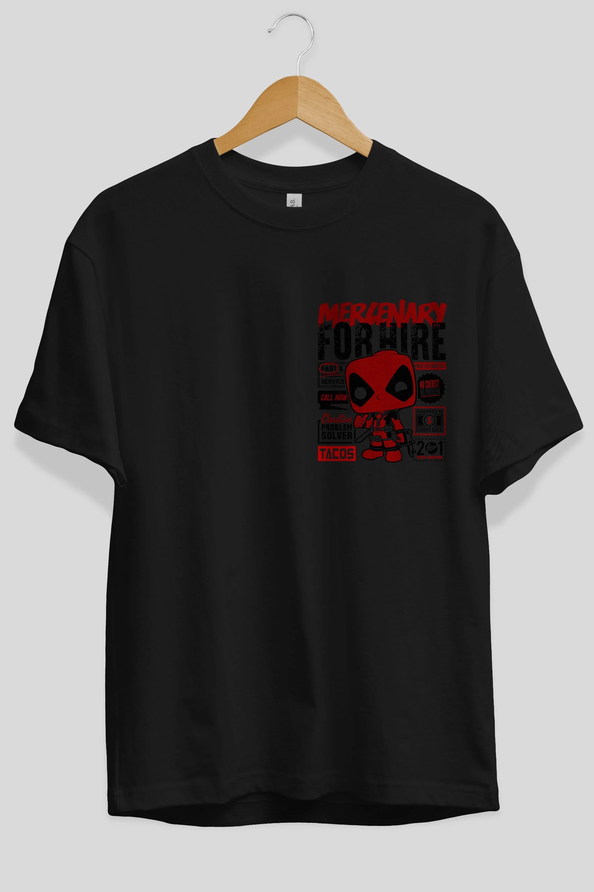 Deadpool (18) Ön Sol Baskılı Oversize t-shirt Erkek Kadın Unisex %100 Pamuk Bisiklet Yaka tişort