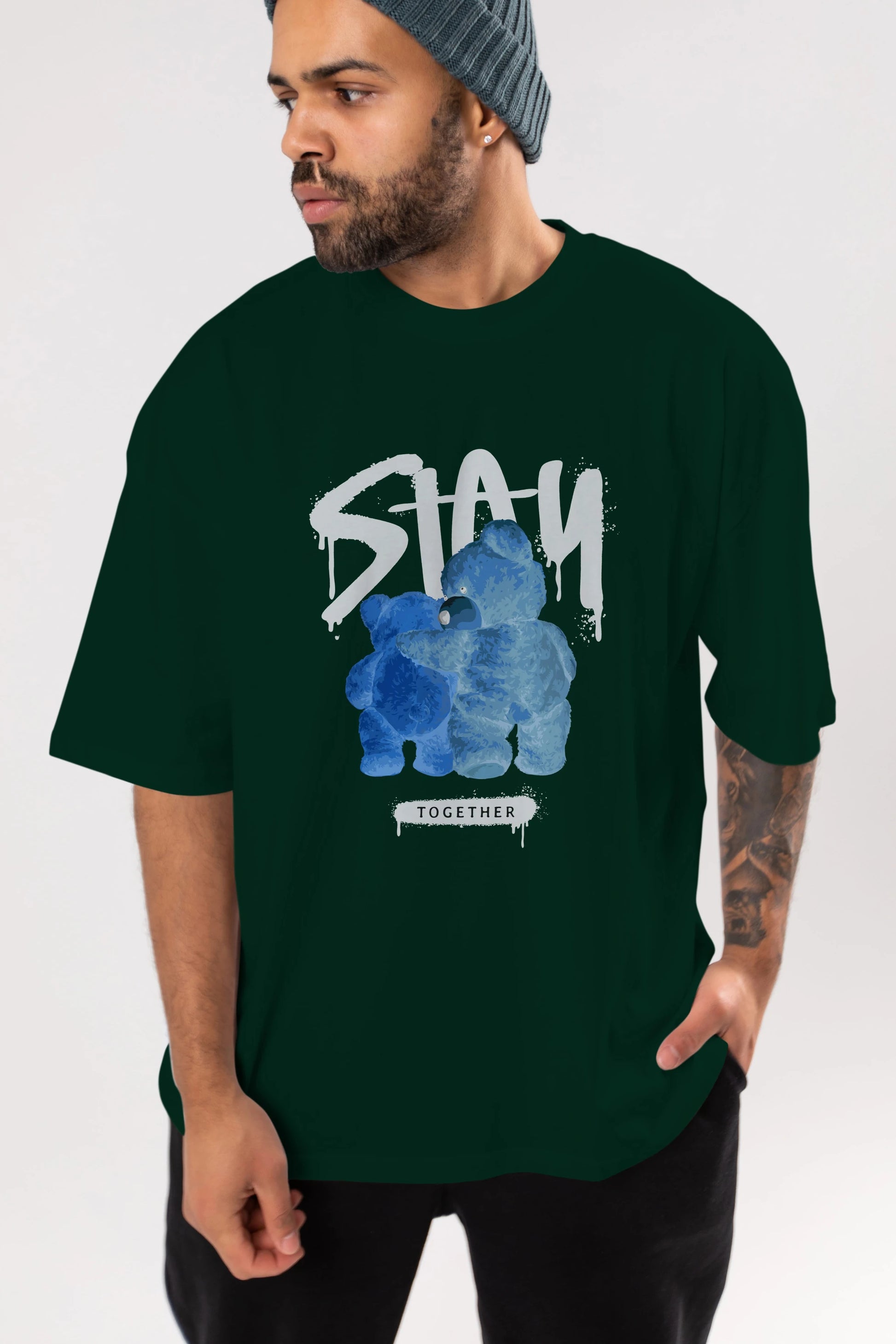 Stay Together Bear Ön Baskılı Oversize t-shirt Erkek Kadın Unisex