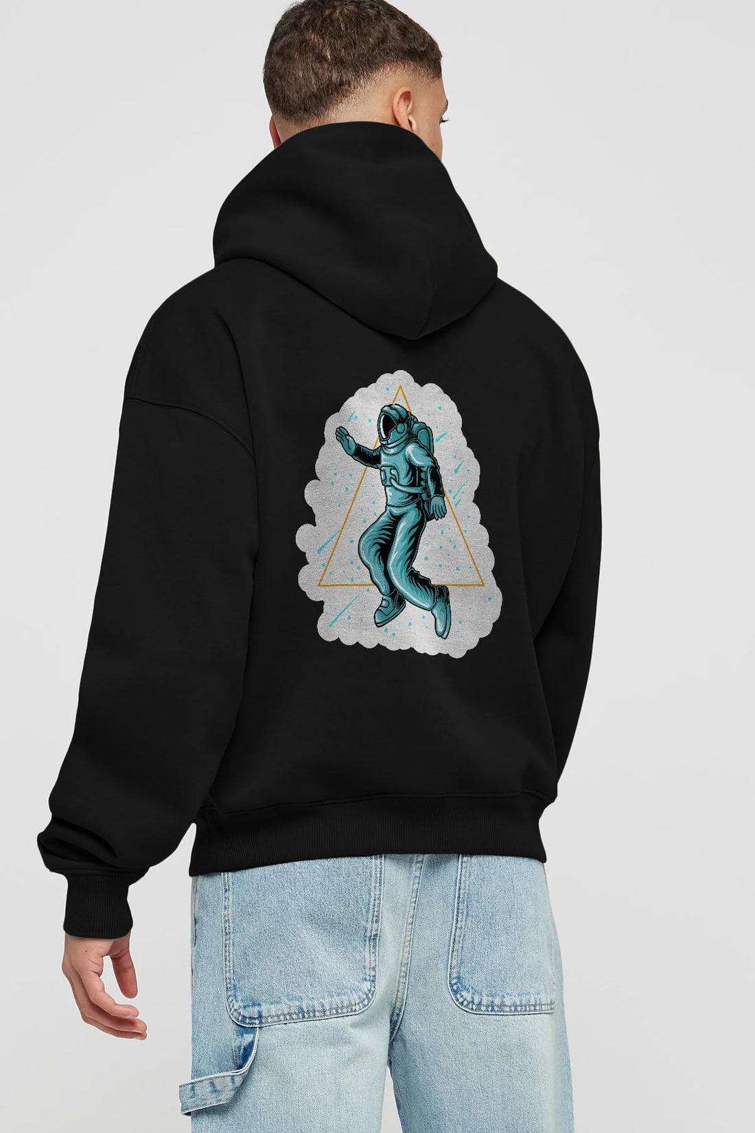 Astronaut Starry Triangle Sticker Arka Baskılı Hoodie Oversize Kapüşonlu Sweatshirt Erkek Kadın Unisex