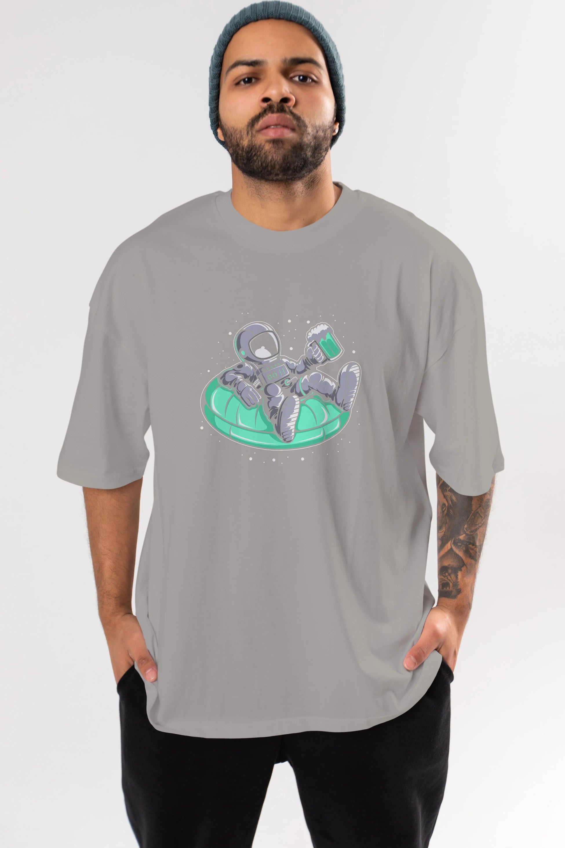 Astronaut Pool Float Ön Baskılı Oversize t-shirt Erkek Kadın Unisex