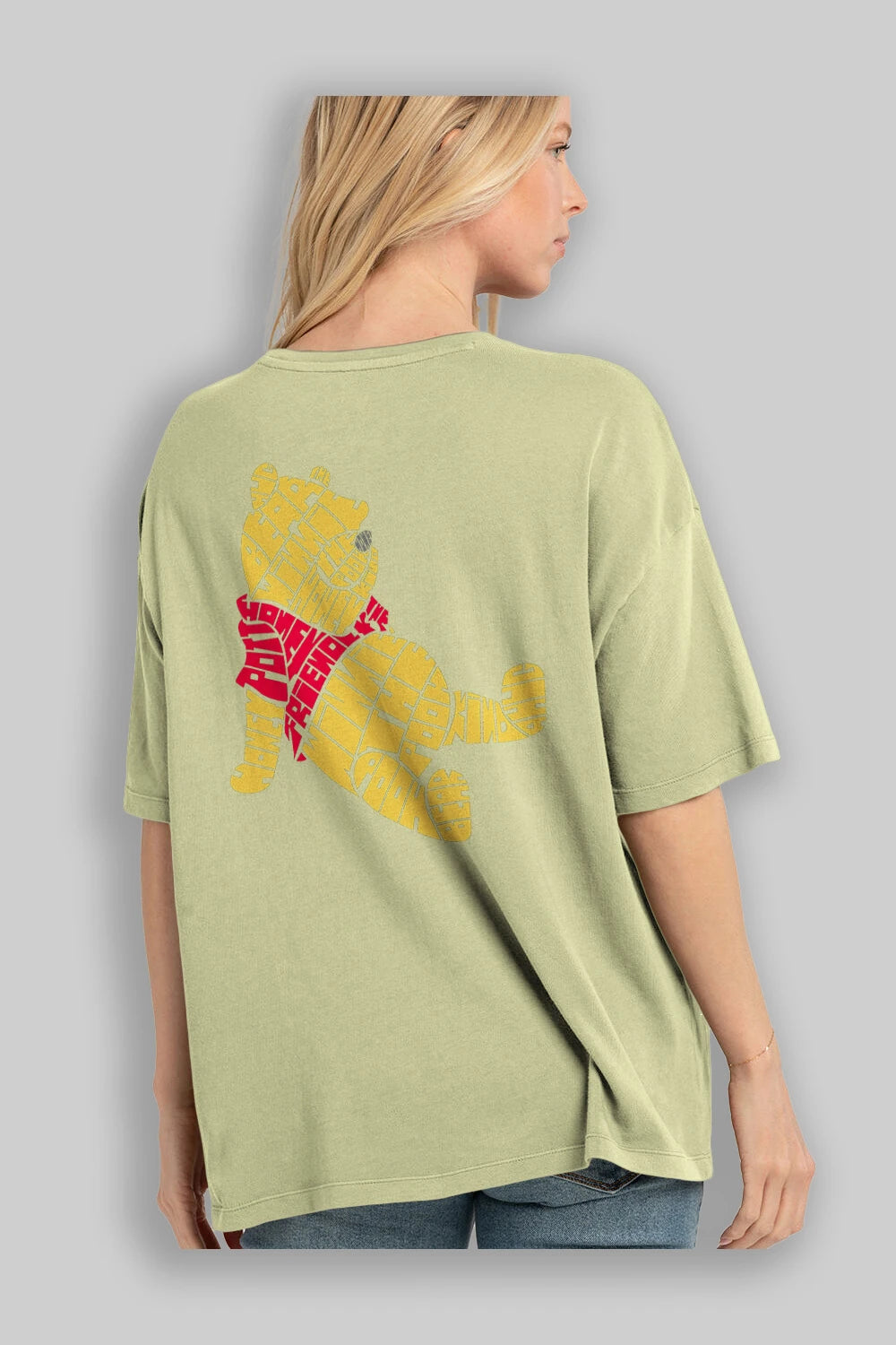 Winnie The Pooh Arka Baskılı Oversize t-shirt %100 pamuk Erkek Kadın Unisex