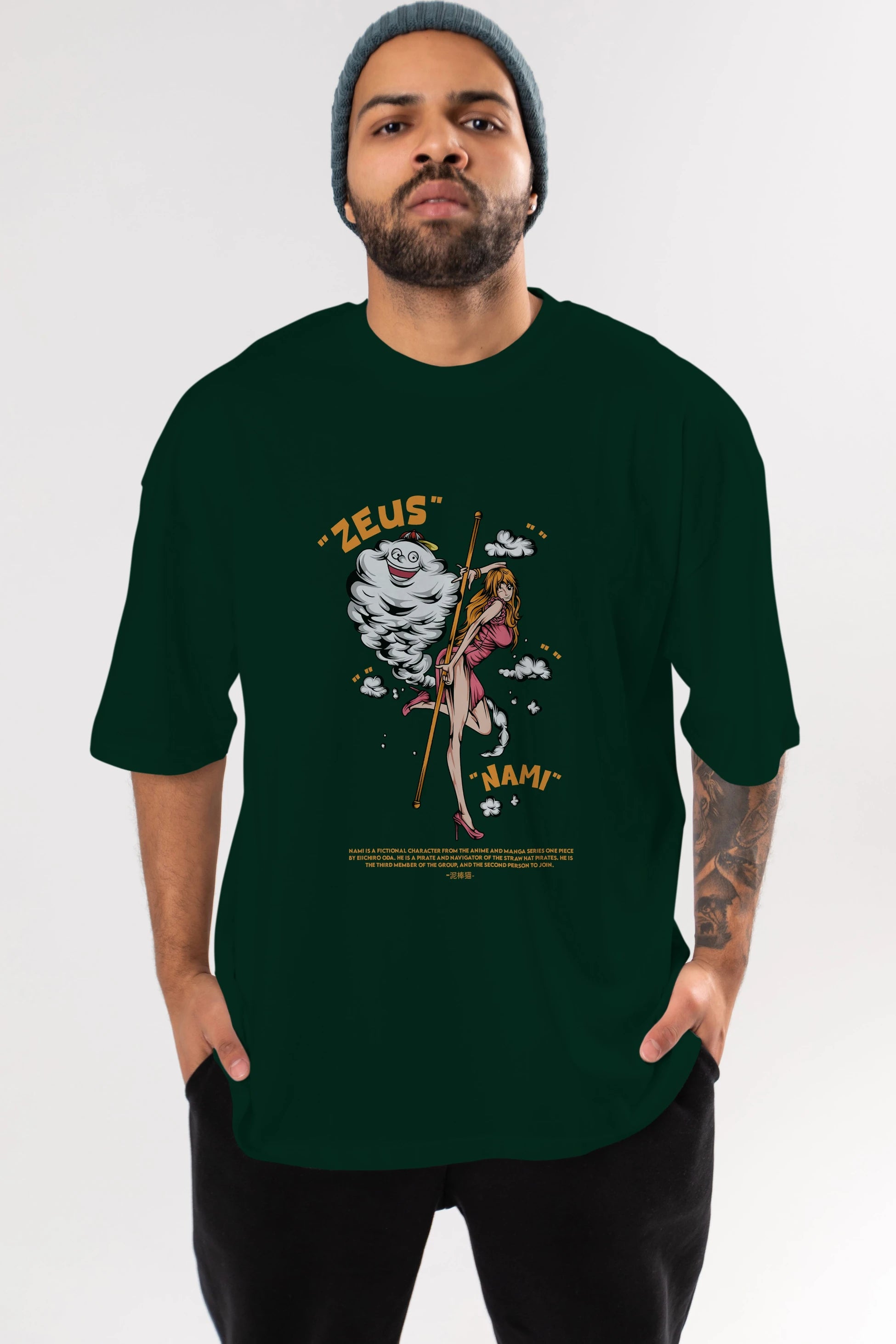 Zeus Nami Anime Ön Baskılı Oversize t-shirt %100 pamuk Erkek Kadın Unisex
