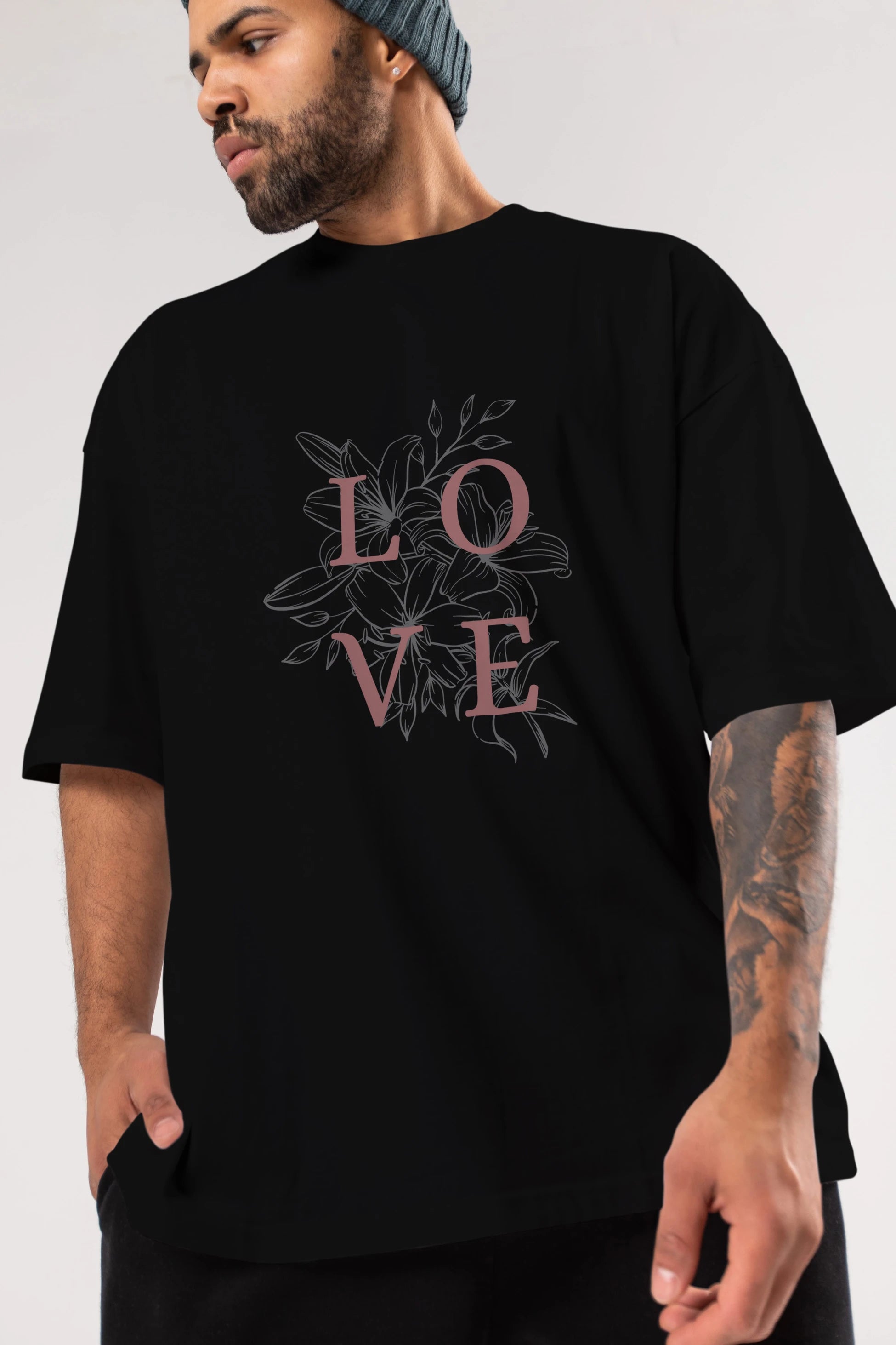 Love Yazılı Ön Baskılı Oversize t-shirt Erkek Kadın Unisex