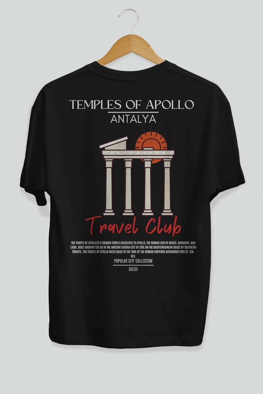 Temples Of Apollo Antalya Arka Baskılı Oversize t-shirt Erkek Kadın Pamuk Bisiklet Yaka tişort