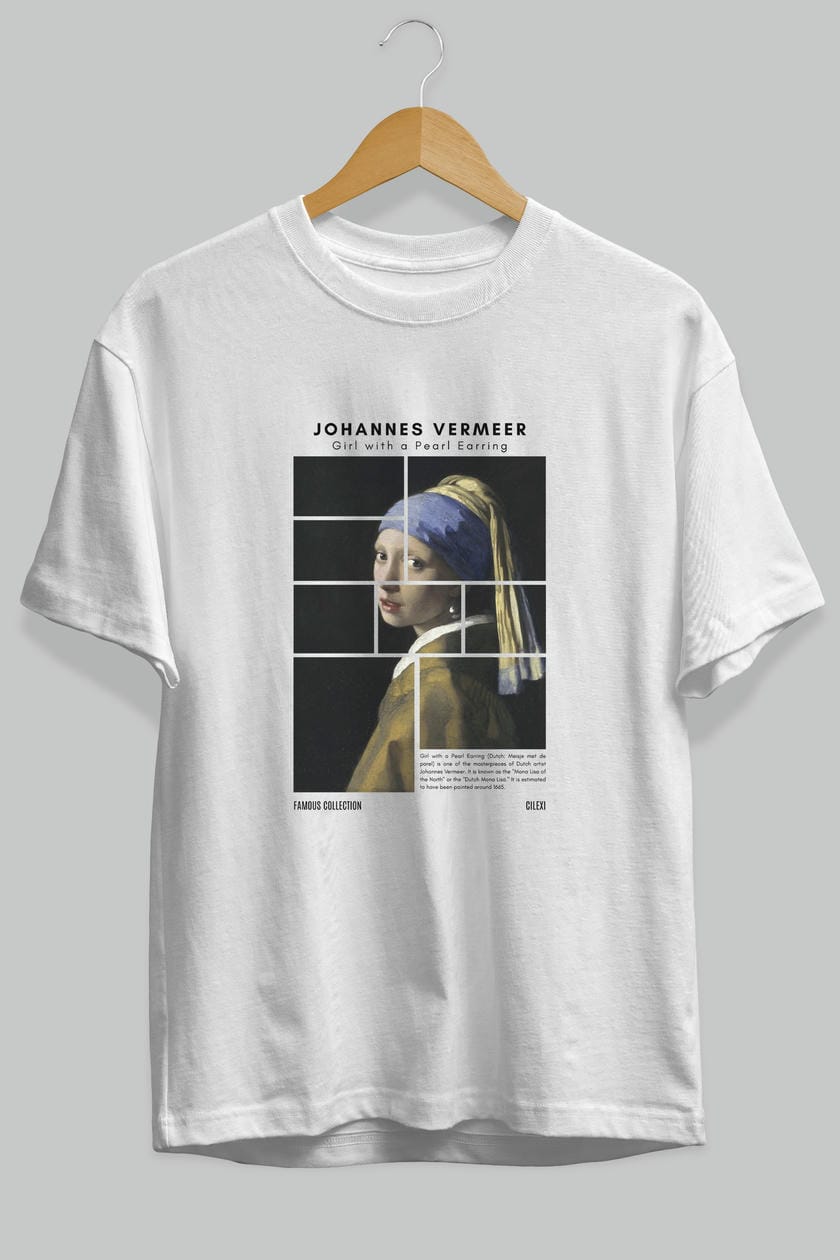 Johannes Vermeer ön Baskılı Oversize t-shirt Erkek Kadın Bisiklet Yaka Pamuk tişort