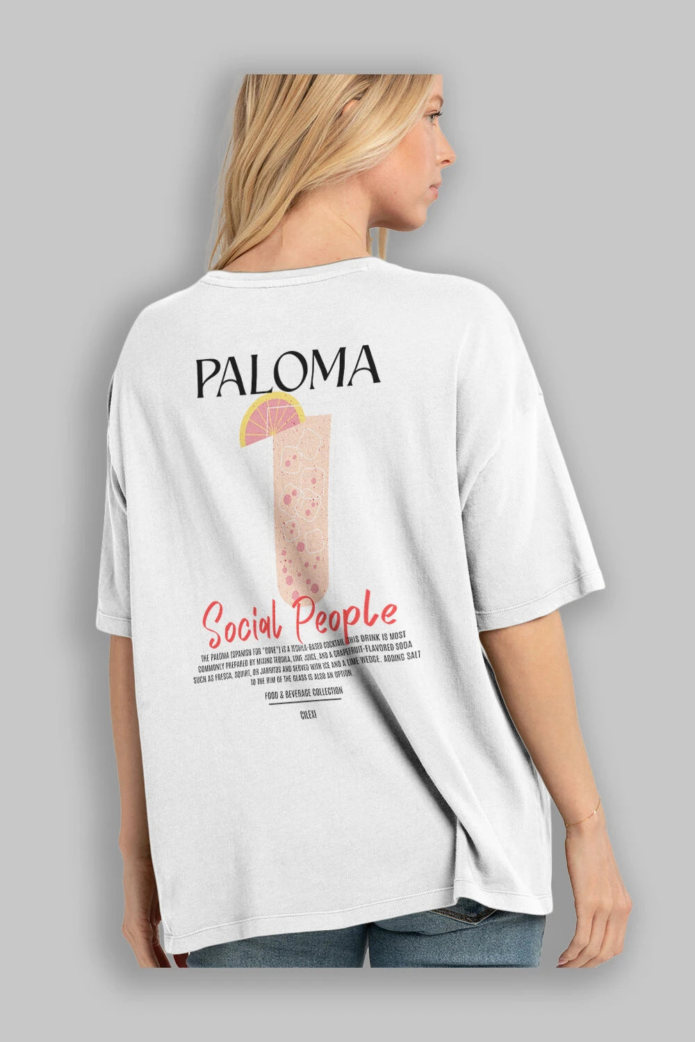 Paloma Kokteyl Serisi Baskılı Oversize t-shirt Erkek Kadın Unisex %100 Pamuk Bisiklet Yaka tişort