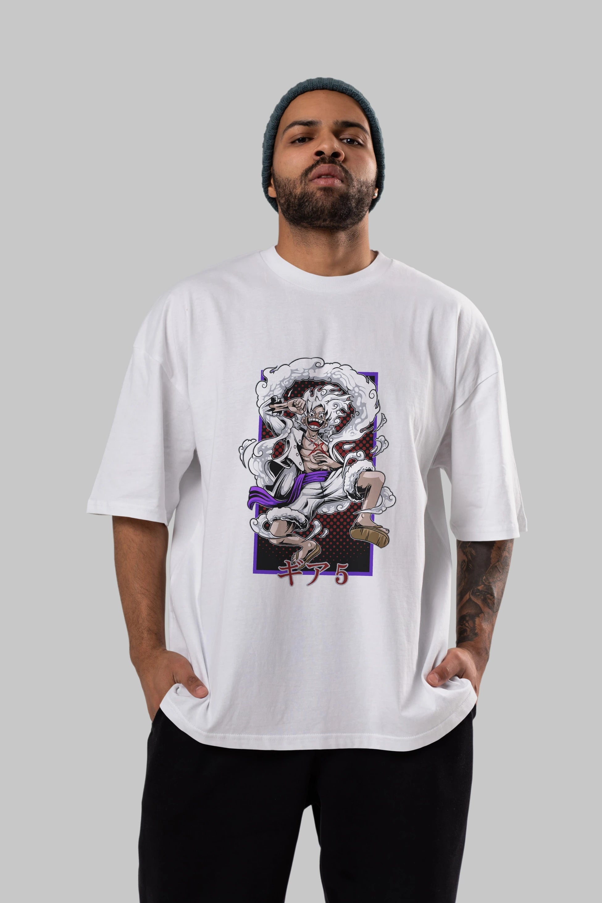 LUFFY GEAR 5 RECUADRO Anime Ön Baskılı Oversize t-shirt %100 pamuk Erkek Kadın Unisex