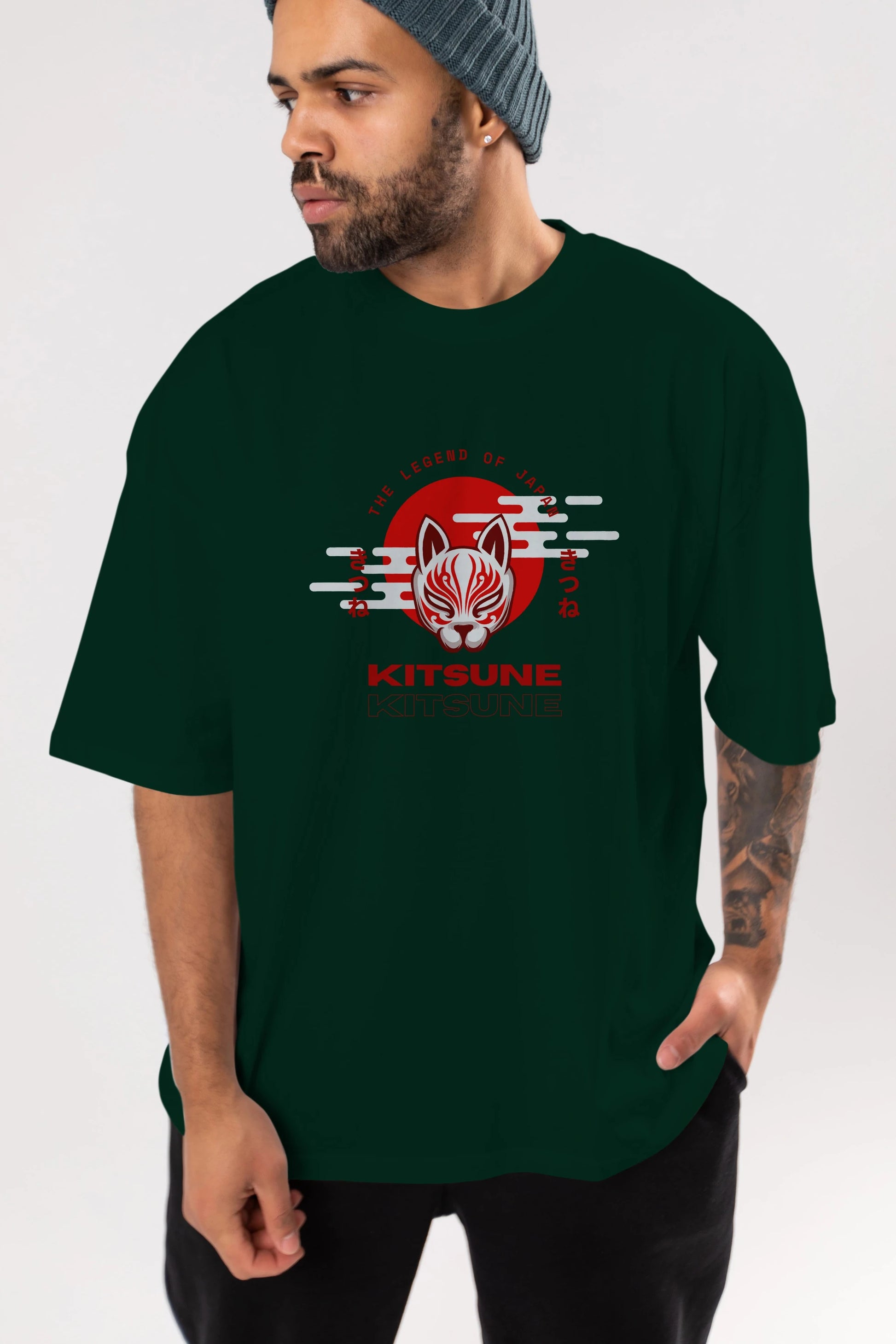 Kitsune Mask Ön Baskılı Oversize t-shirt Erkek Kadın Unisex