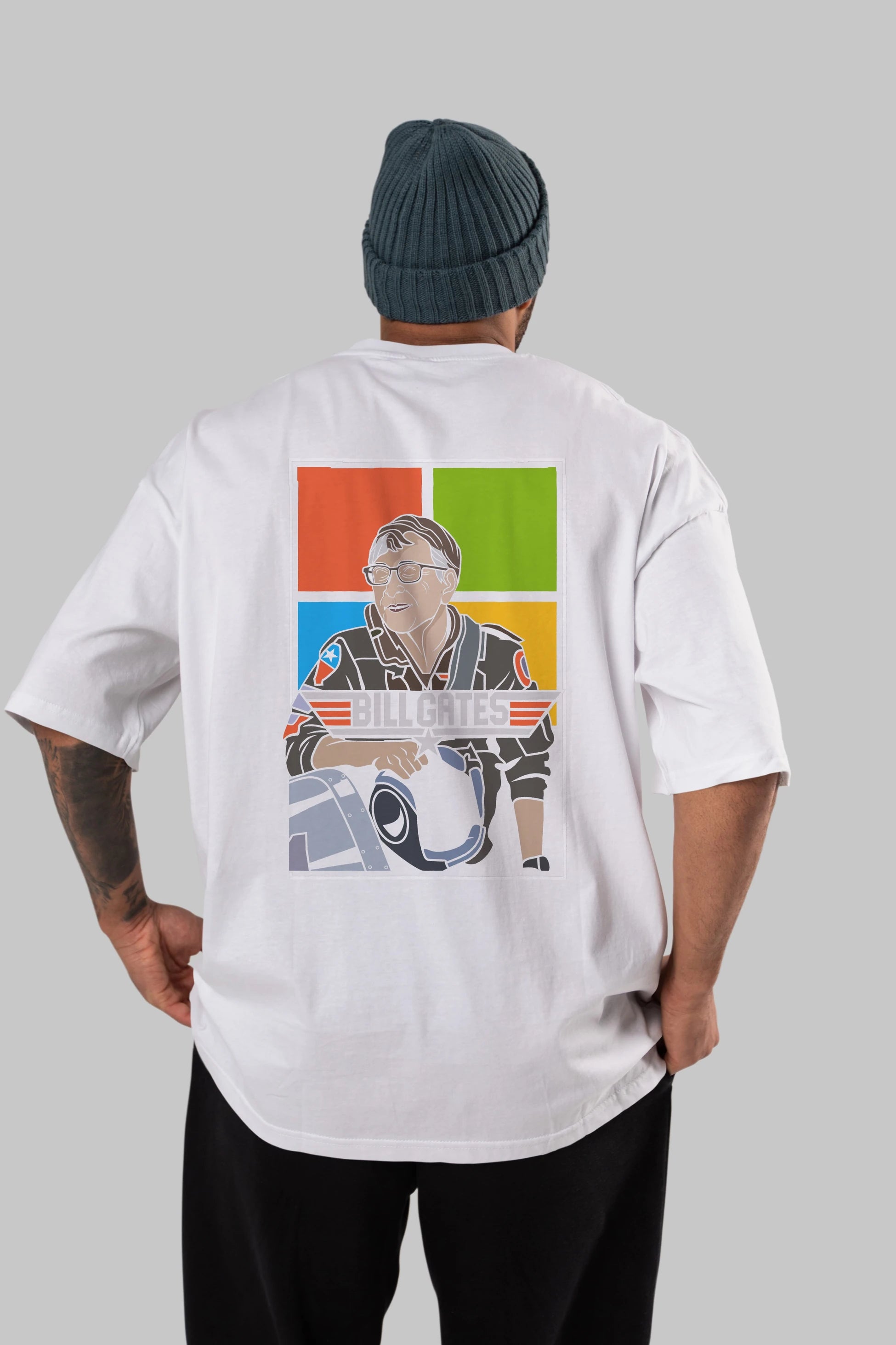 Bill Gates Top Gun Arka Baskılı Oversize t-shirt Erkek Kadın Unisex %100 Pamuk tişort