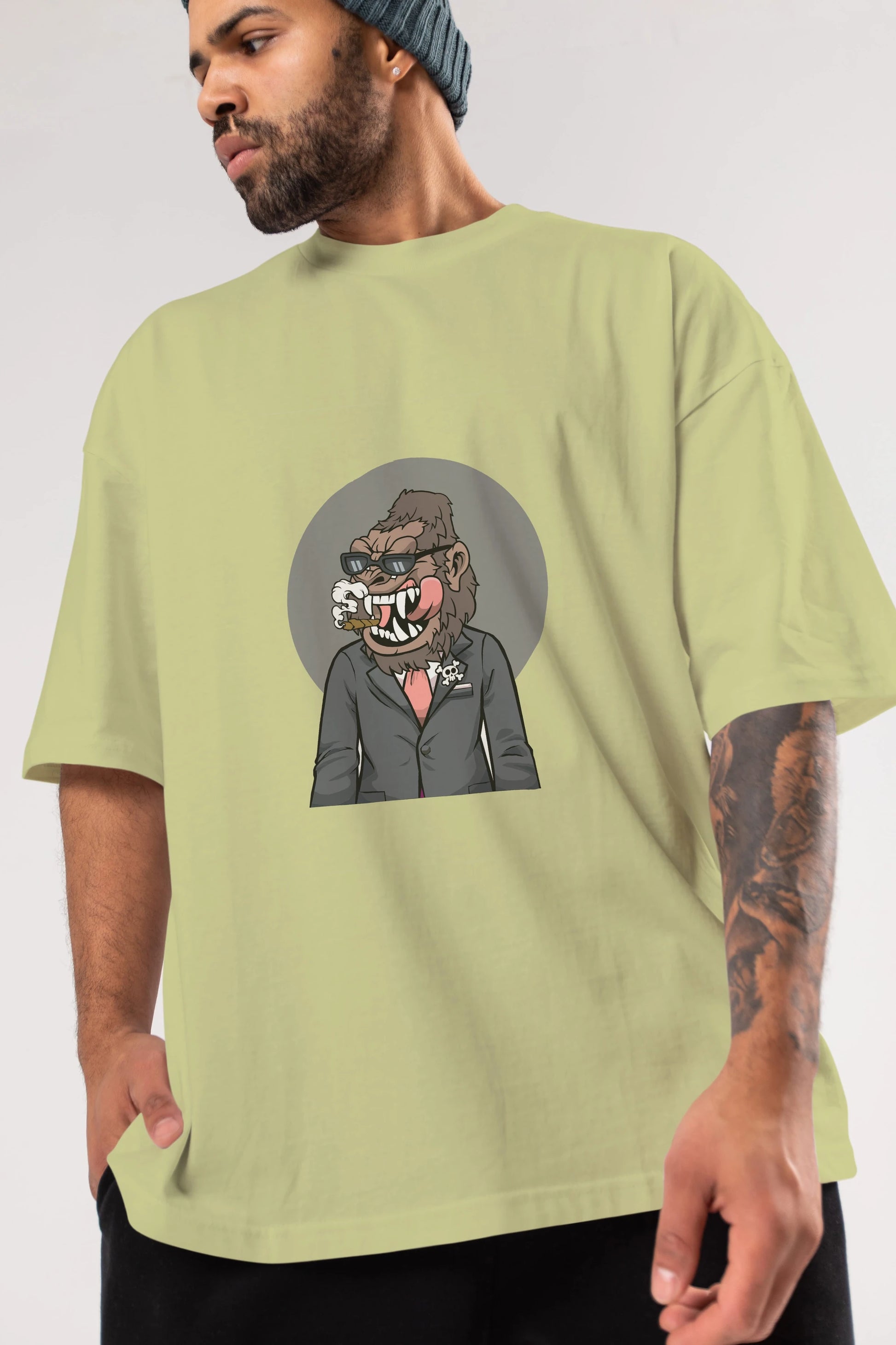 Monkey Suits Ön Baskılı Oversize t-shirt Erkek Kadın Unisex %100 Pamuk tişort