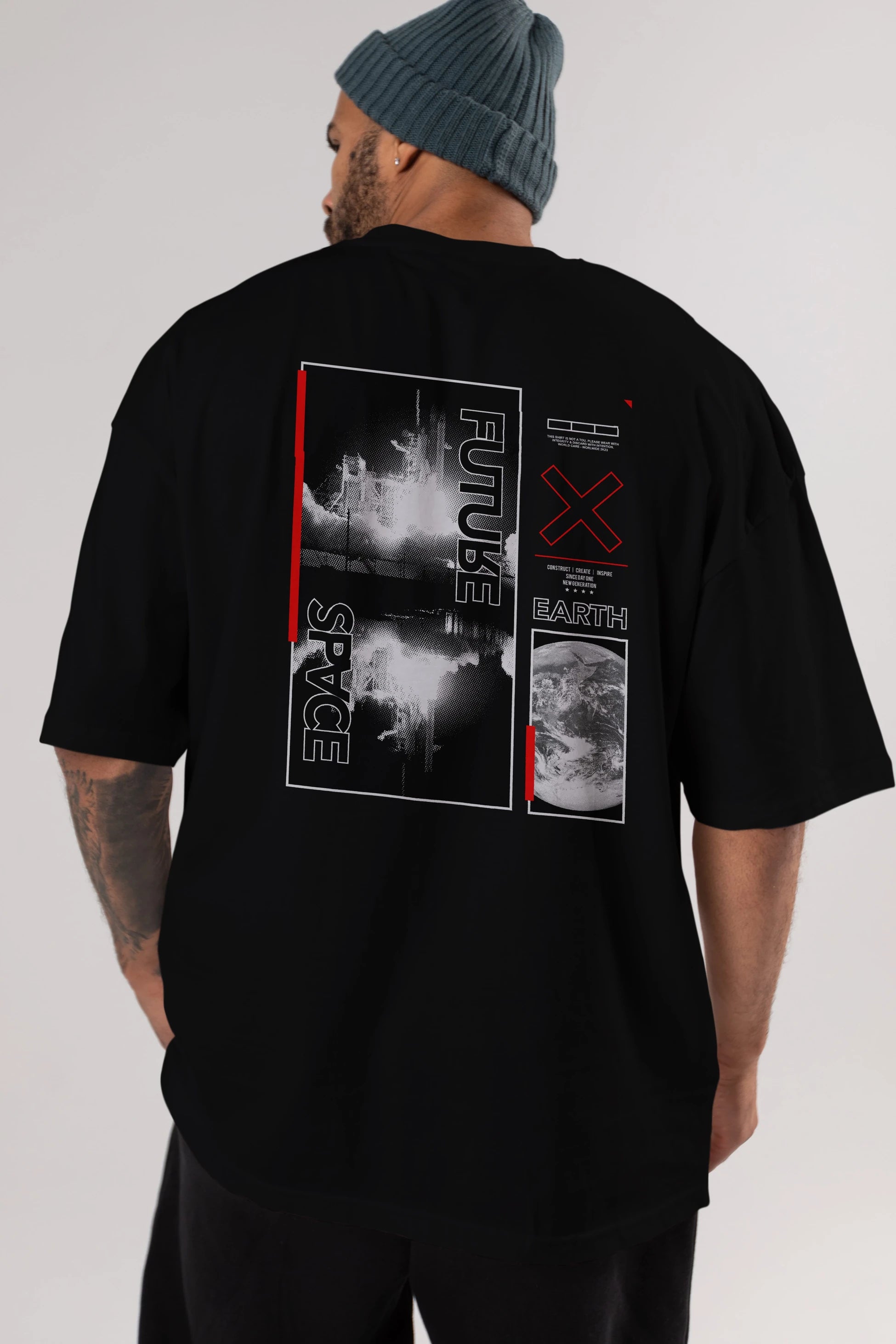 Future Space Arka Baskılı Oversize t-shirt Erkek Kadın Unisex