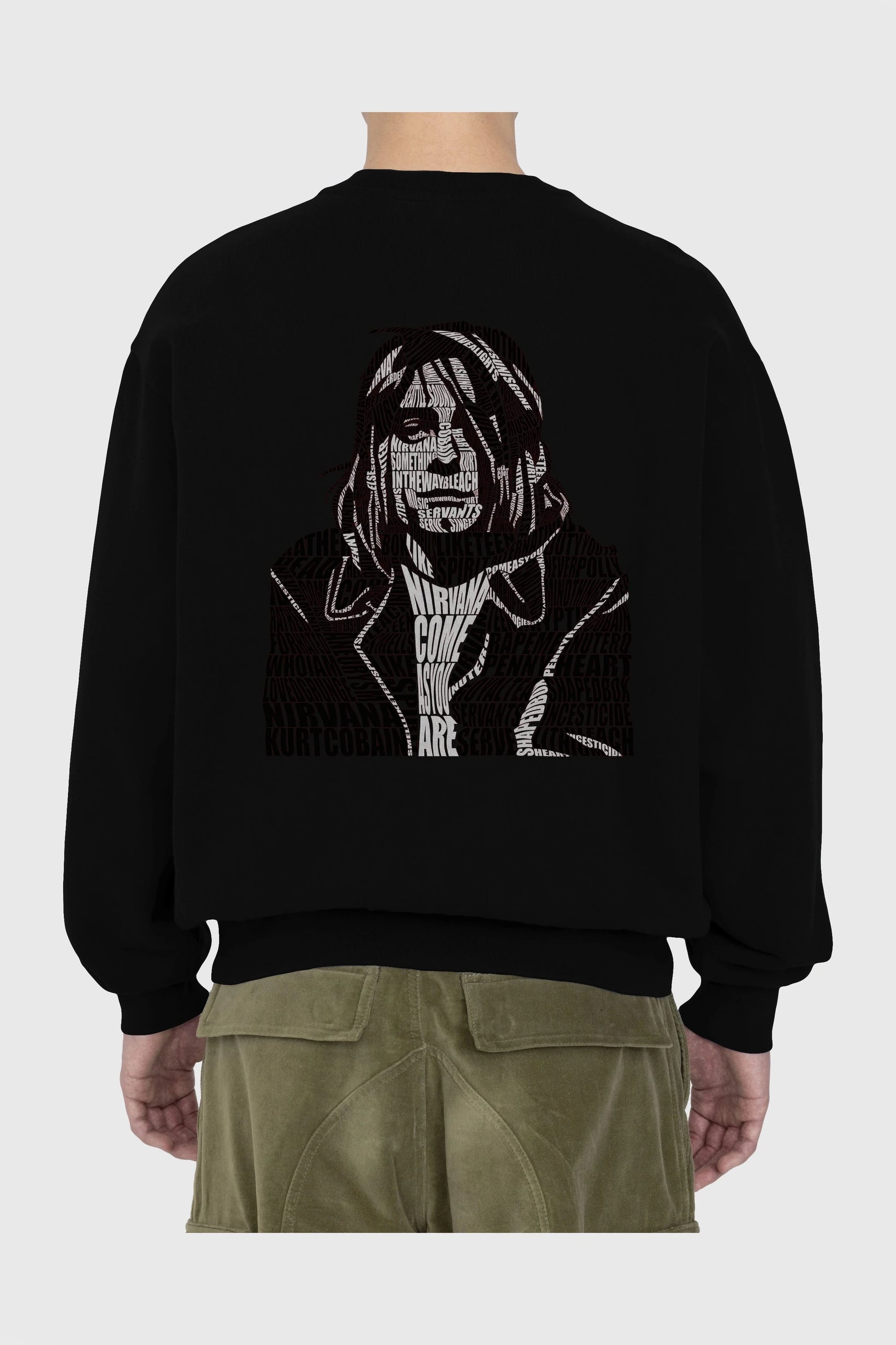 Kurt Cobain Calligram Arka Baskılı Oversize Sweatshirt Erkek Kadın Unisex
