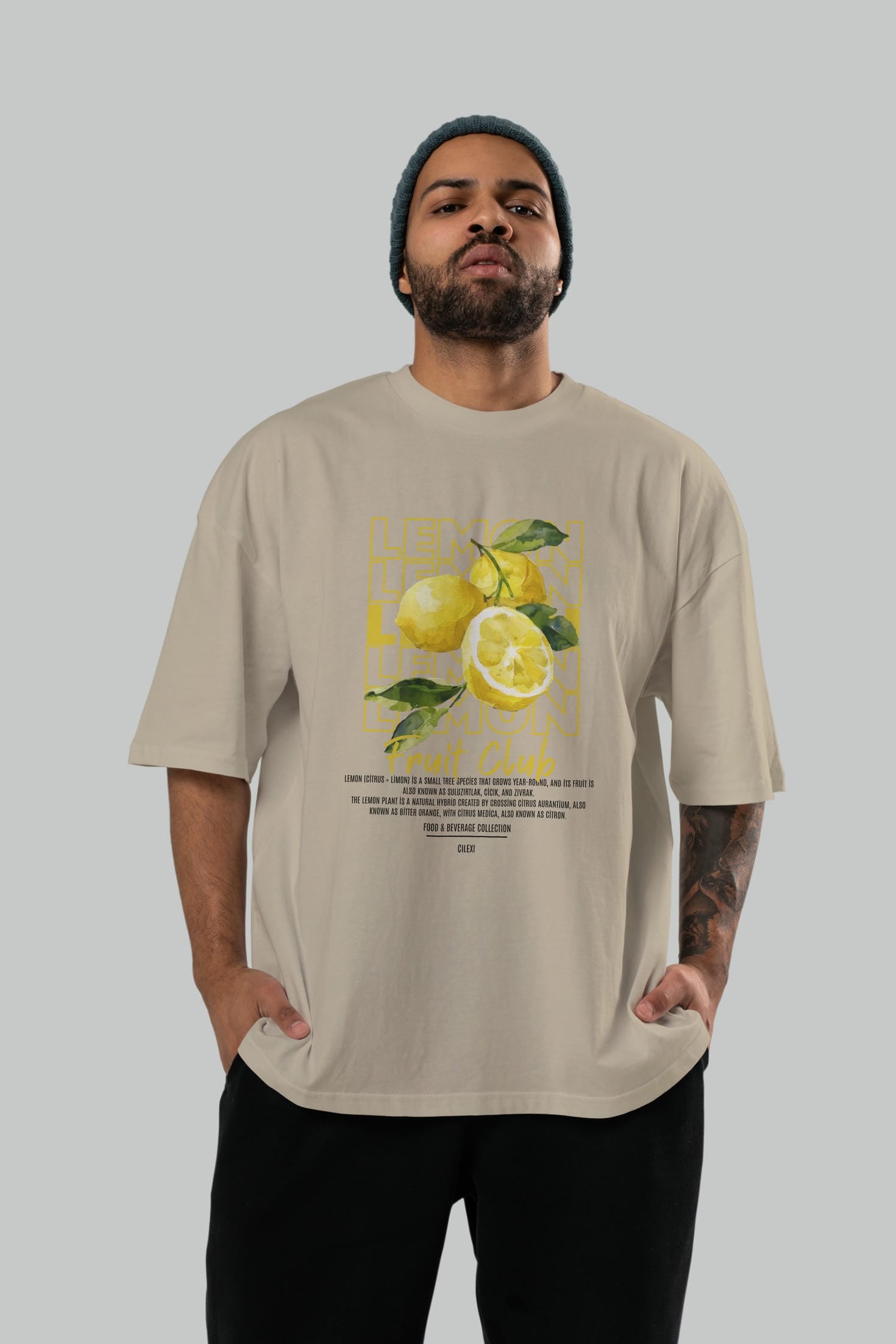 Lemon Ön Baskılı Oversize t-shirt Erkek Kadın Pamuk Bisiklet Yaka tişort
