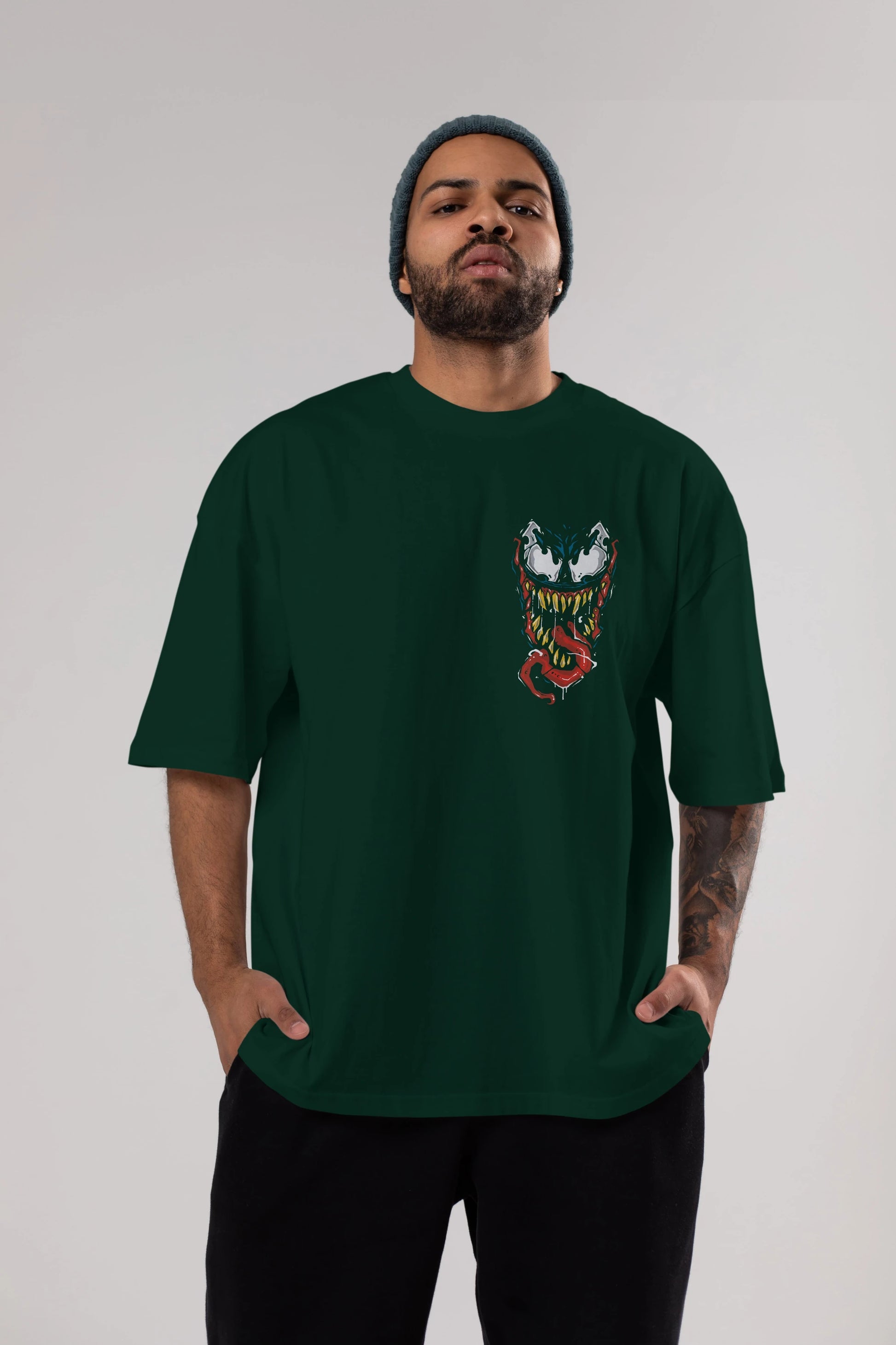 Venom (15) Ön Sol Baskılı Oversize t-shirt Erkek Kadın Unisex %100 Pamuk Bisiklet Yaka tişort