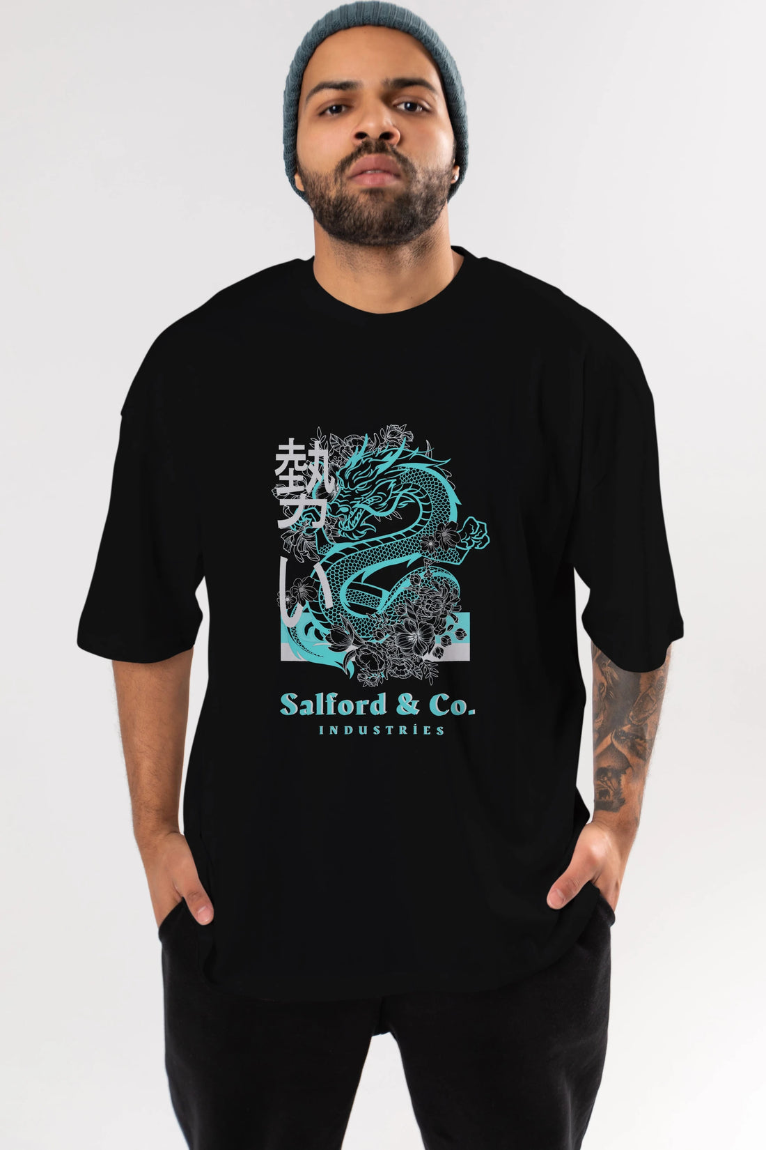 Dragon Ön Baskılı Oversize t-shirt Erkek Kadın Unisex