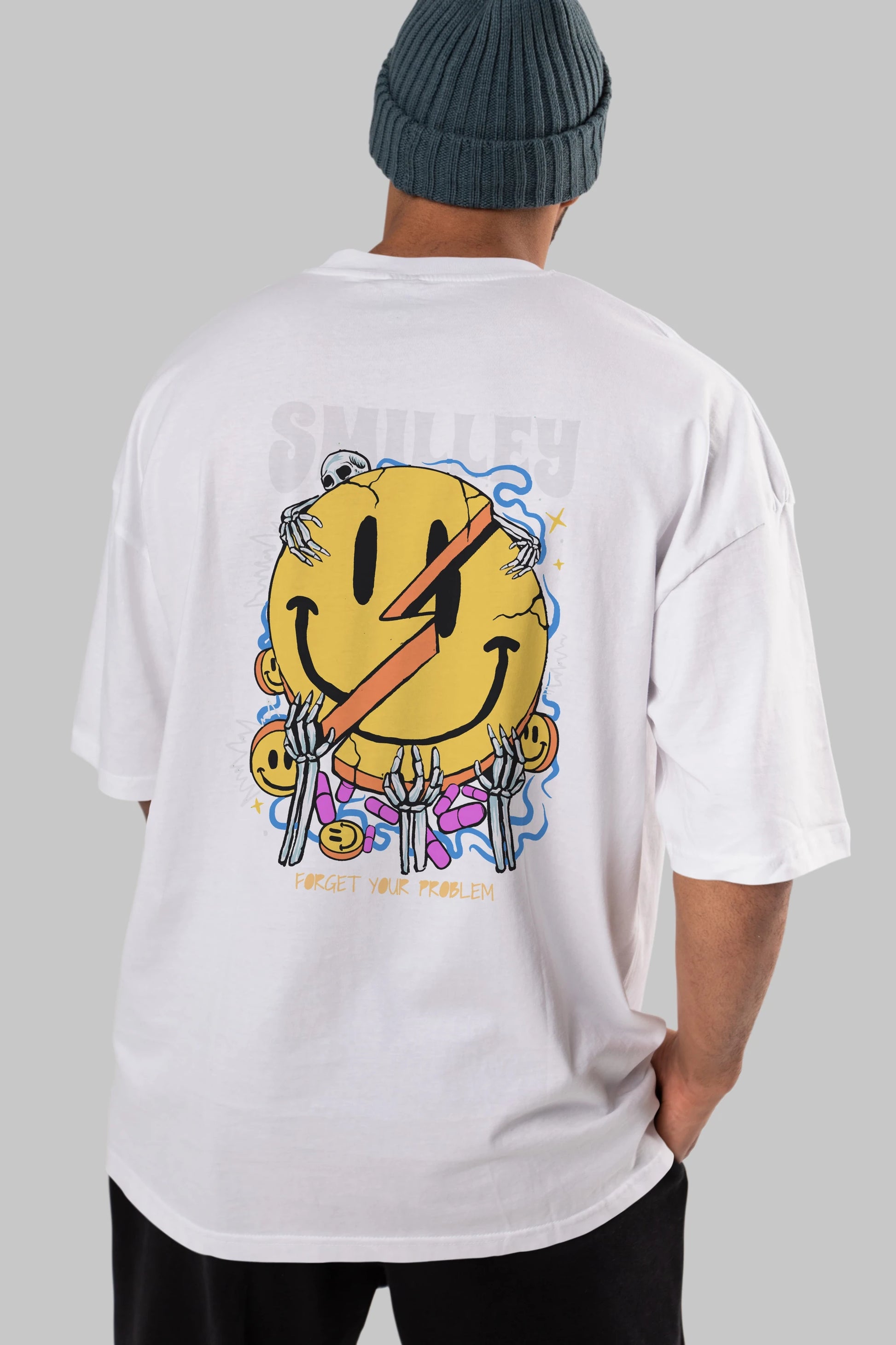 Smilley Streetwear Arka Baskılı Oversize t-shirt Erkek Kadın Unisex