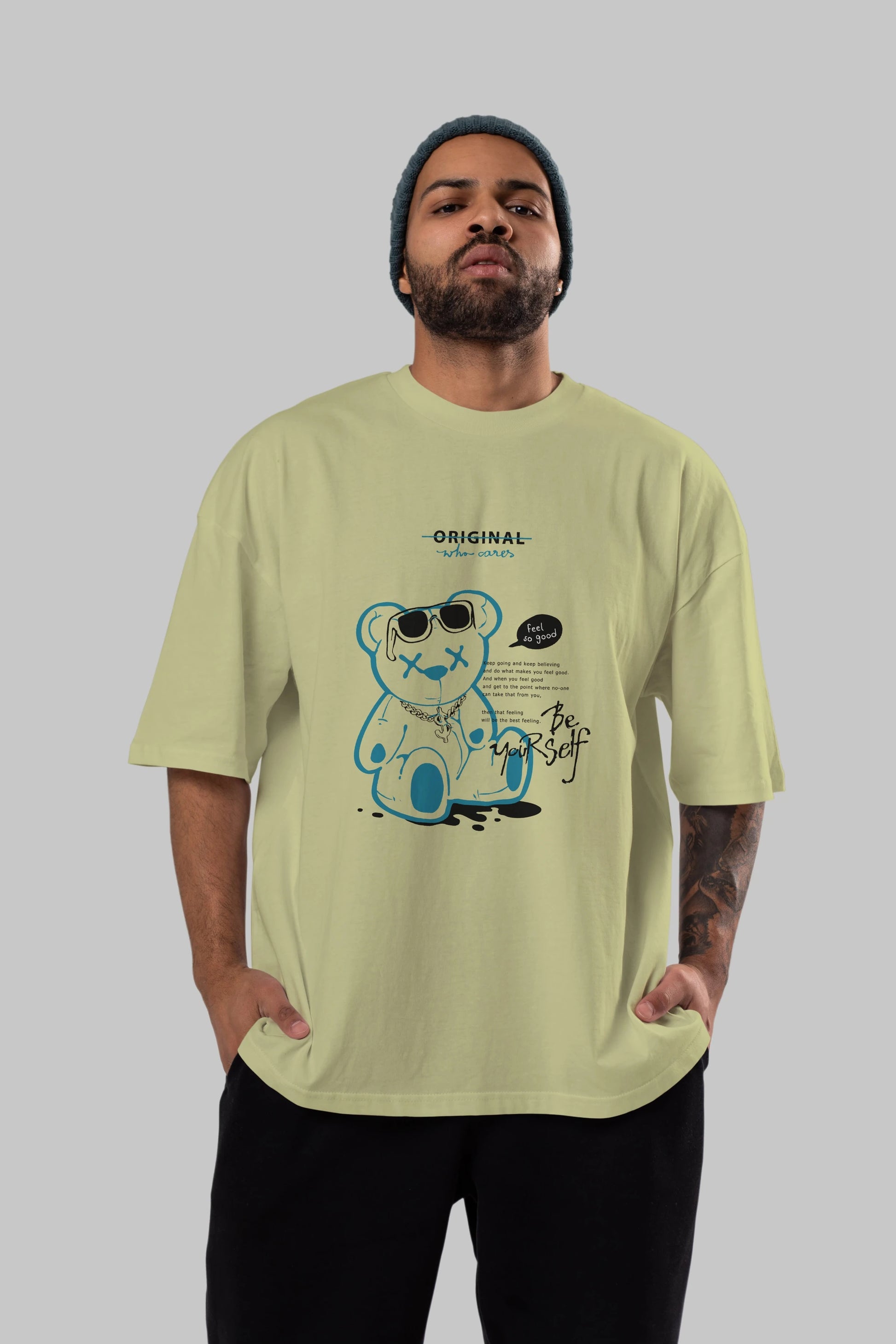 Feel So Good Bear Ön Baskılı Oversize t-shirt Erkek Kadın Unisex