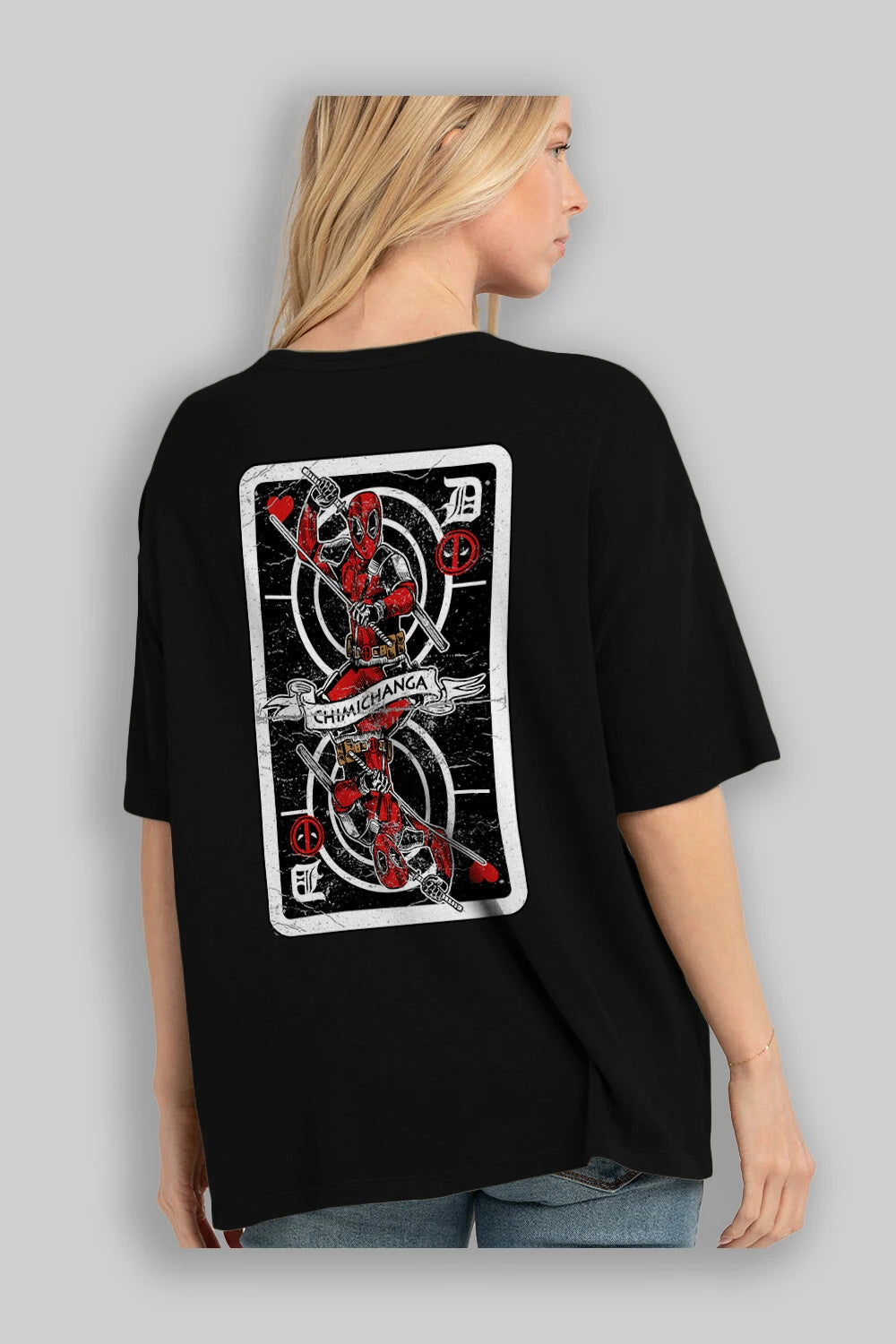 Deadpool Card Arka Baskılı Oversize t-shirt Erkek Kadın Unisex %100 Pamuk