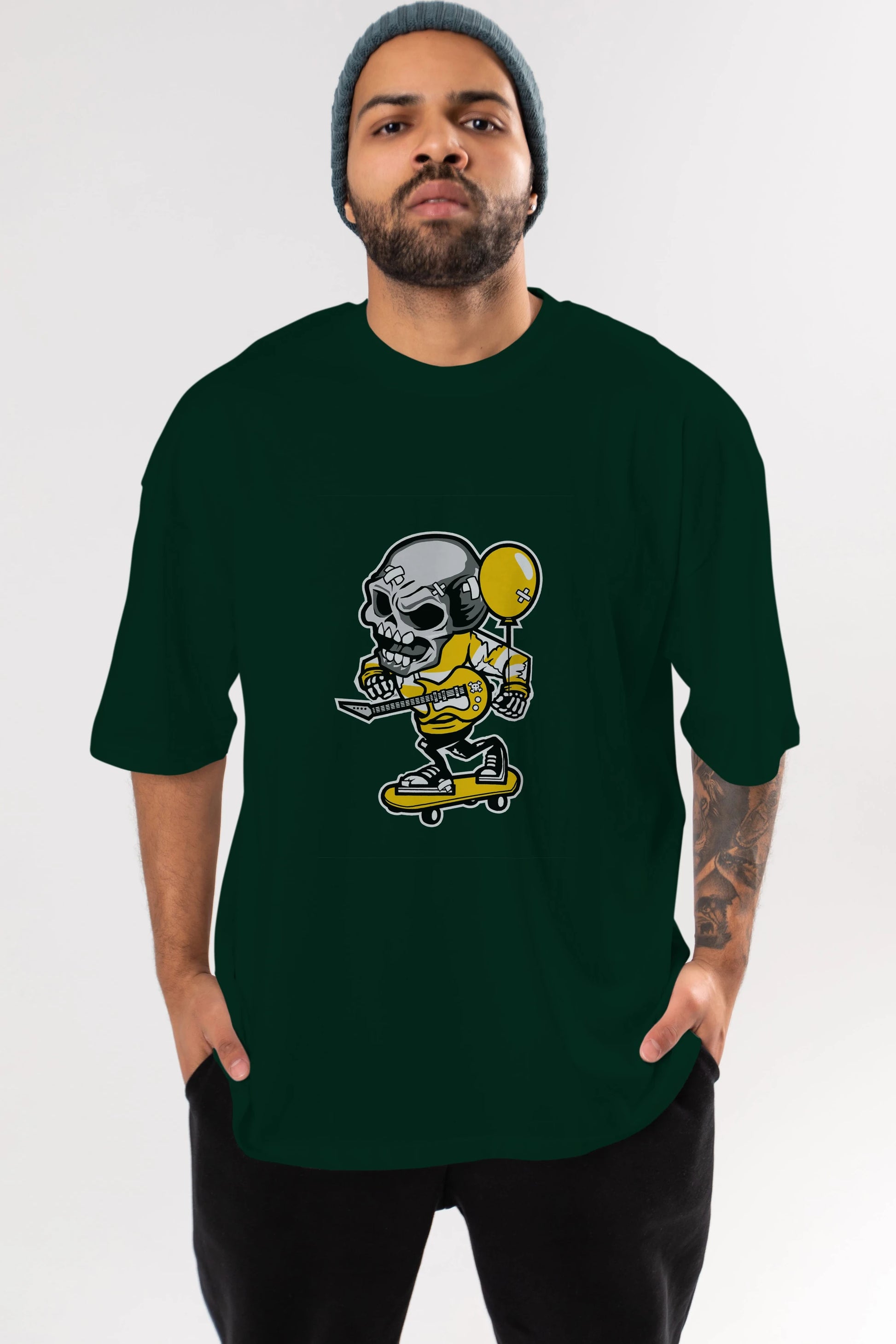 Skull Skater Ön Baskılı Oversize t-shirt Erkek Kadın Unisex %100 Pamuk tişort