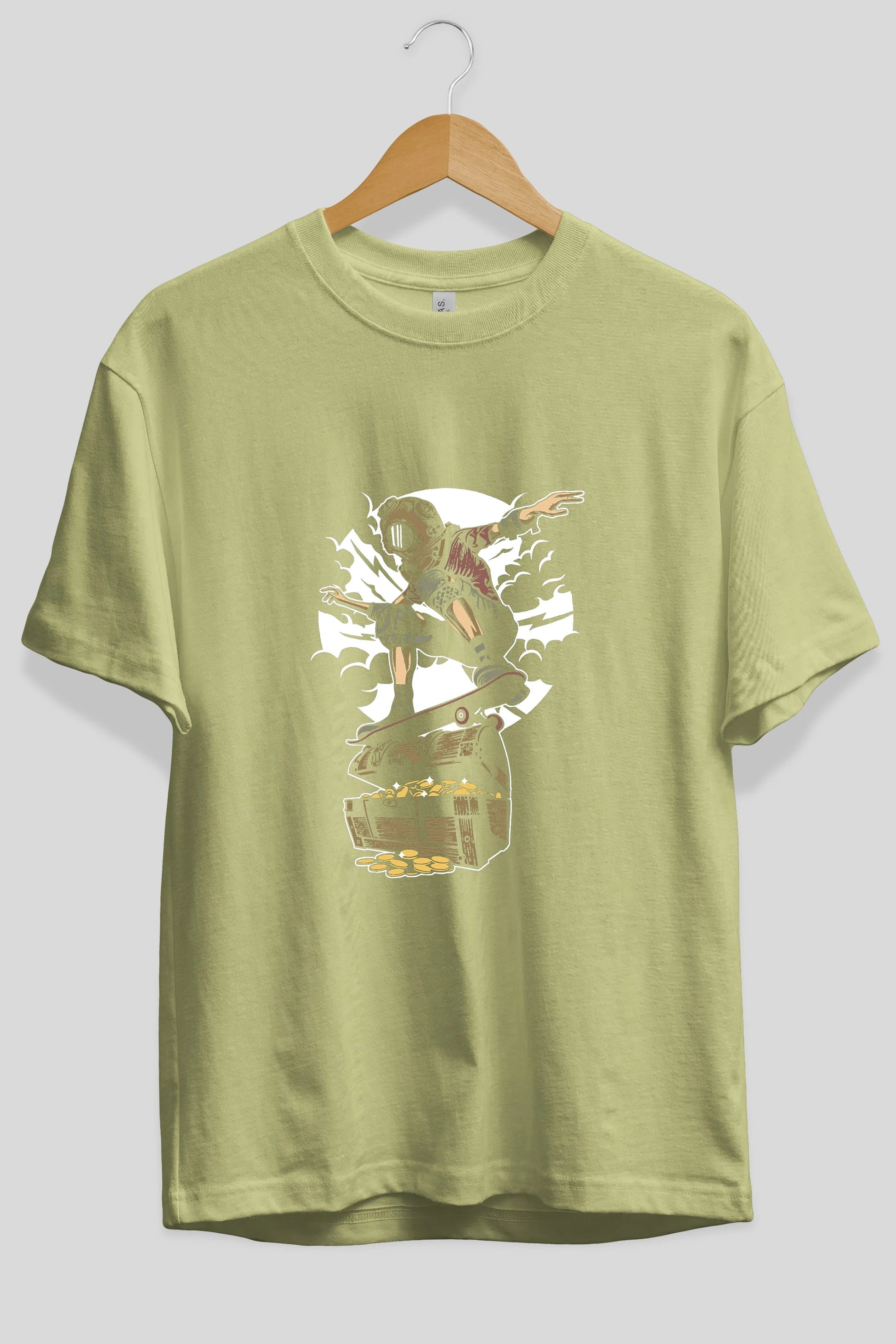 Diver Skater Treasure Ön Baskılı Oversize t-shirt Erkek Kadın Unisex %100 Pamuk tişort