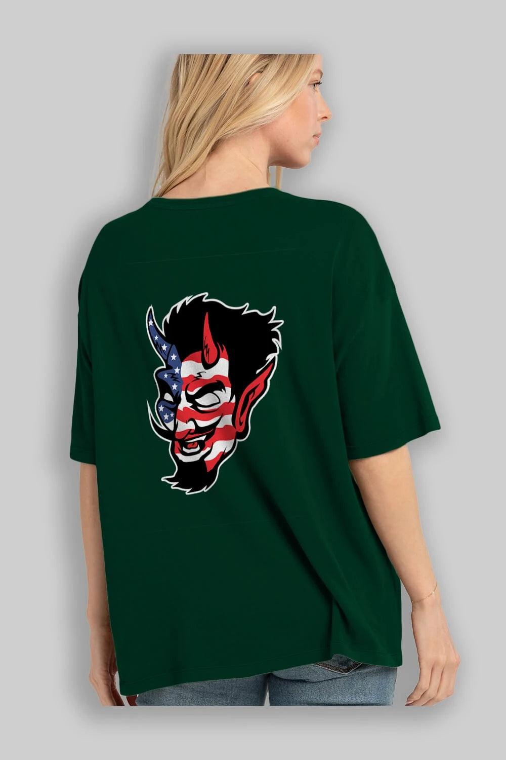 American Devil Arka Baskılı Oversize t-shirt Erkek Kadın Unisex %100 Pamuk tişort