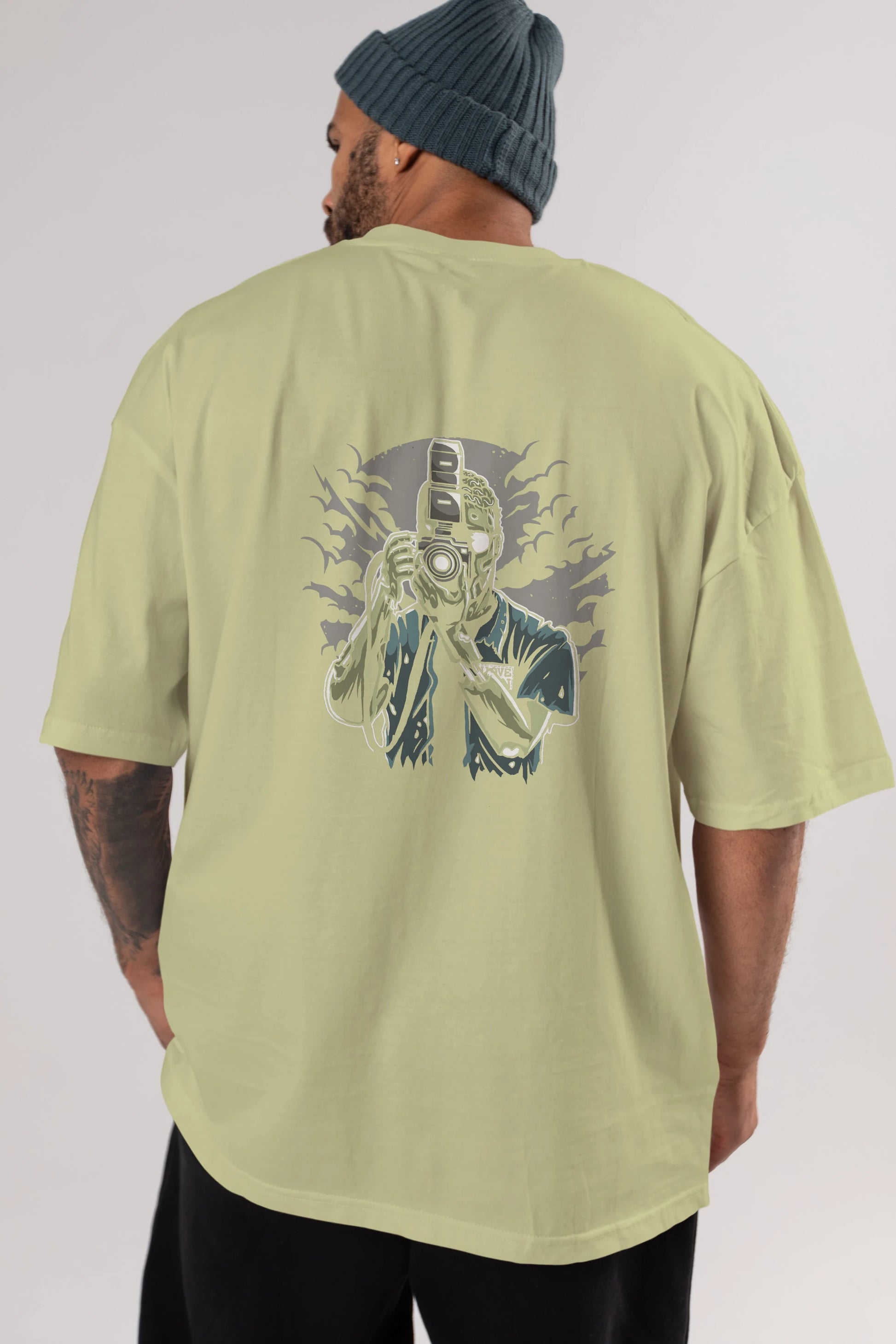 Zombie Photographer Arka Baskılı Oversize t-shirt Erkek Kadın Unisex %100 Pamuk