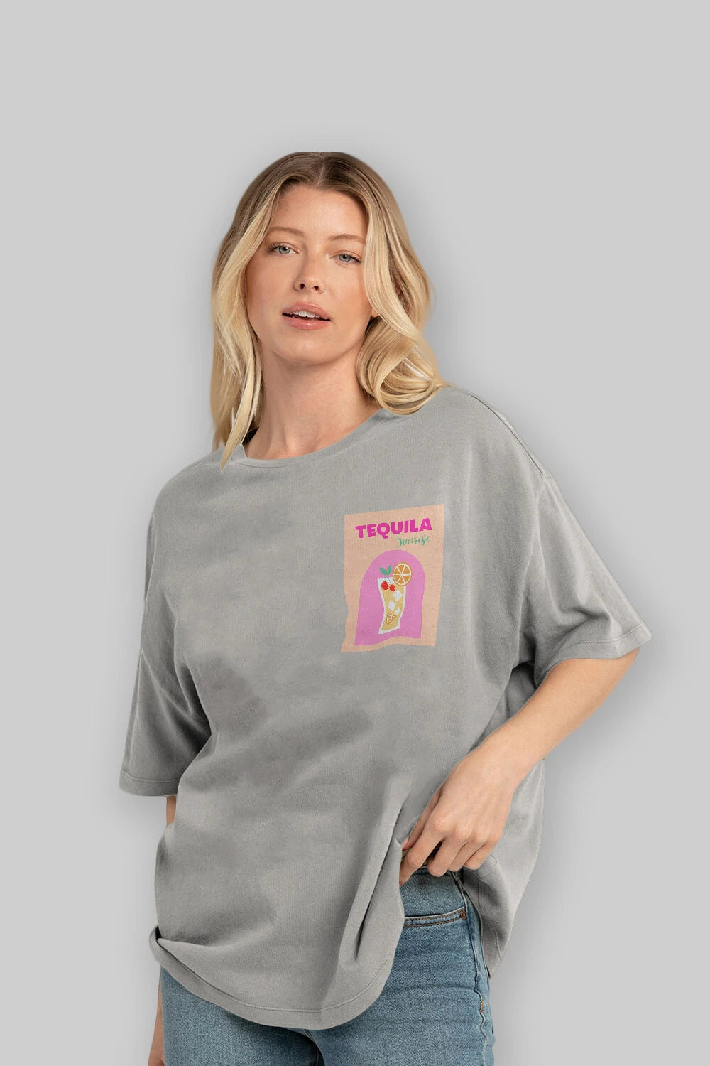Tequila Sunrise 2 Ön Sol Baskılı Oversize t-shirt Erkek Kadın Unisex %100 Pamuk Bisiklet Yaka tişort