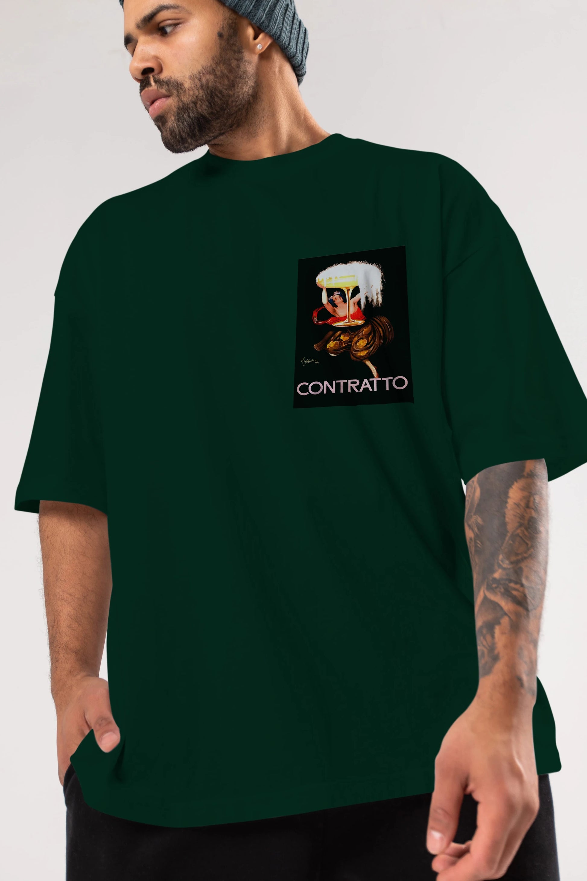 Contratto Ön Sol Baskılı Oversize t-shirt Erkek Kadın Unisex %100 Pamuk Bisiklet Yaka tişort