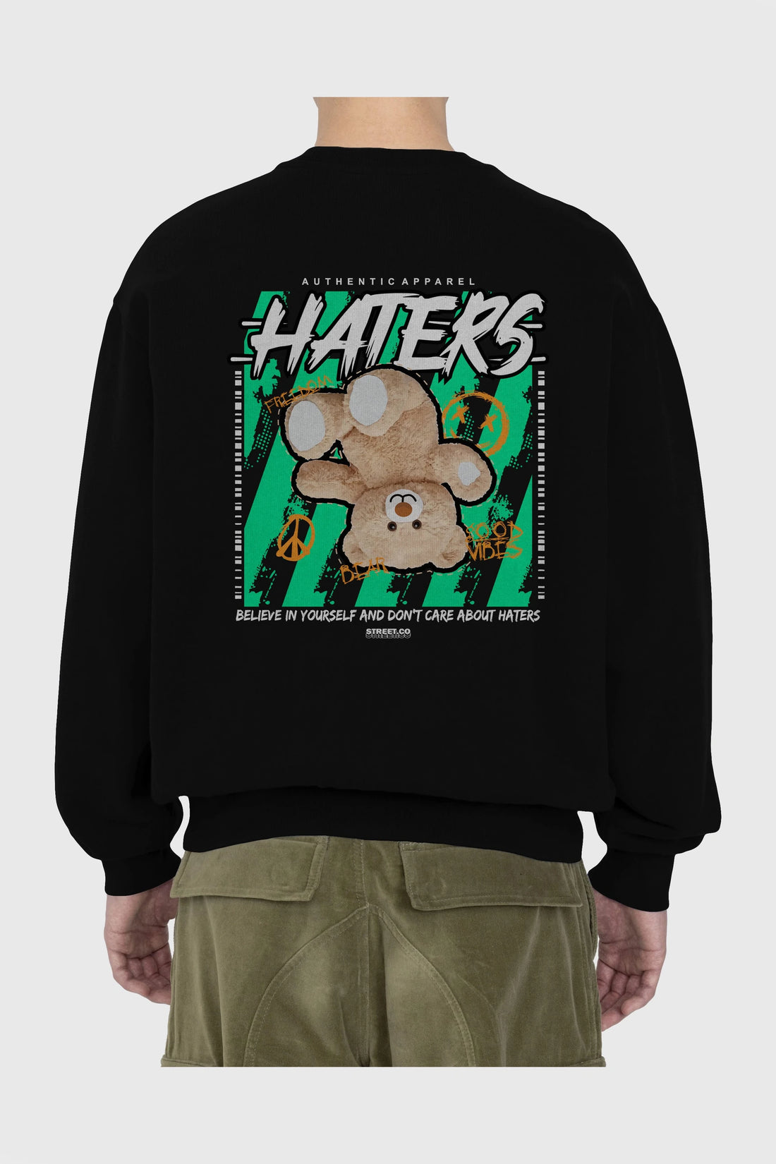 Haters Bear Arka Baskılı Oversize Sweatshirt Erkek Kadın Unisex