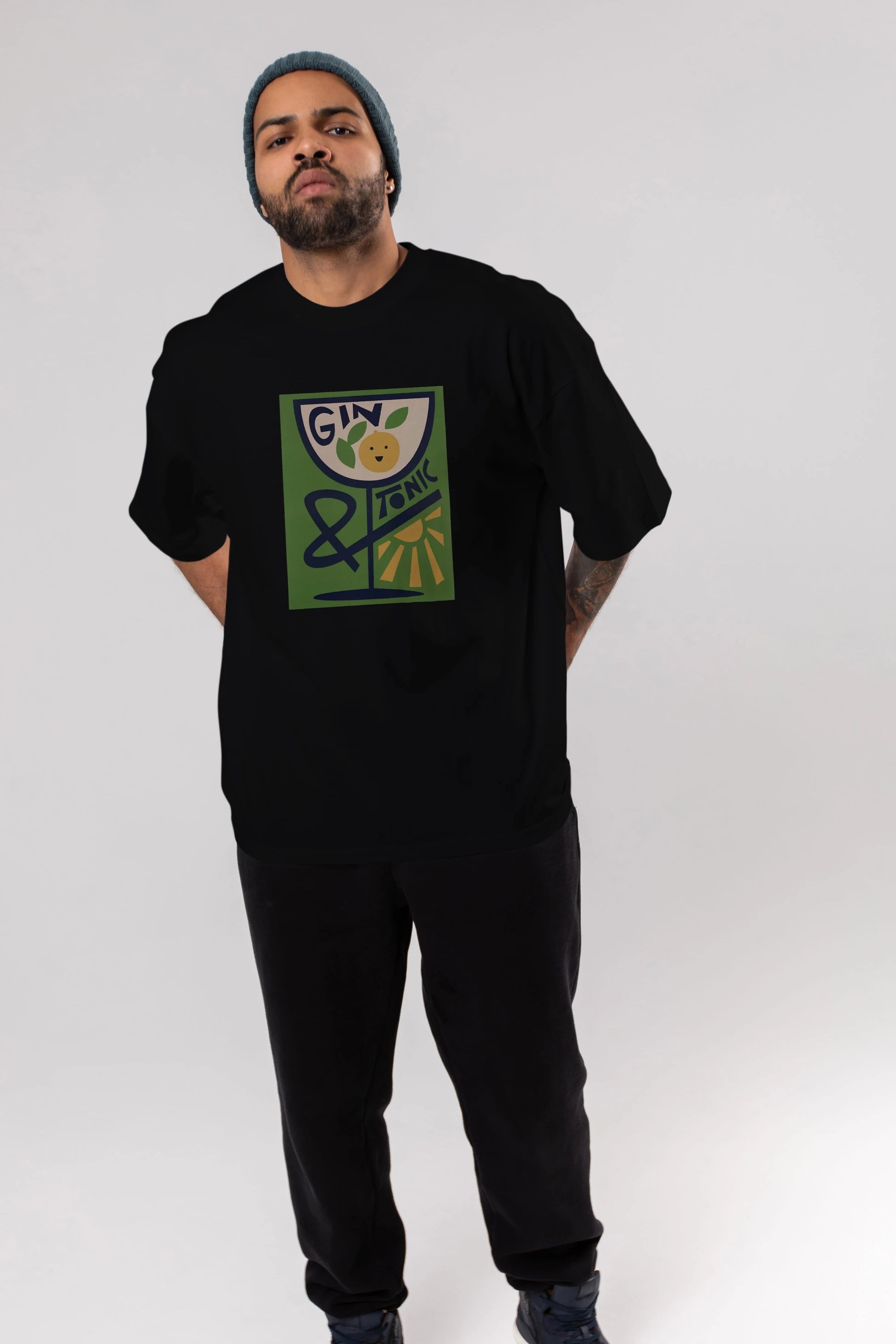Gin Tonic 3 Ön Baskılı Oversize t-shirt Erkek Kadın Unisex %100 Pamuk Bisiklet Yaka tişort