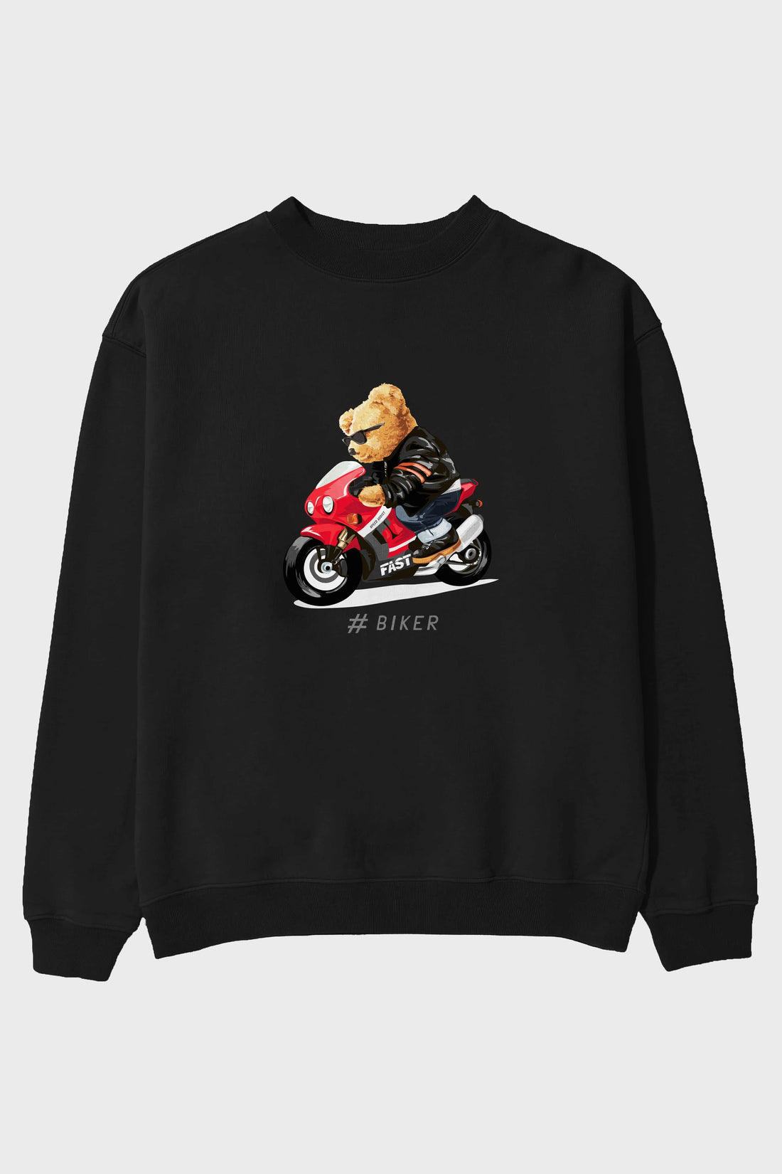 Teddy Bear Biker Ön Baskılı Oversize Sweatshirt Erkek Kadın Unisex