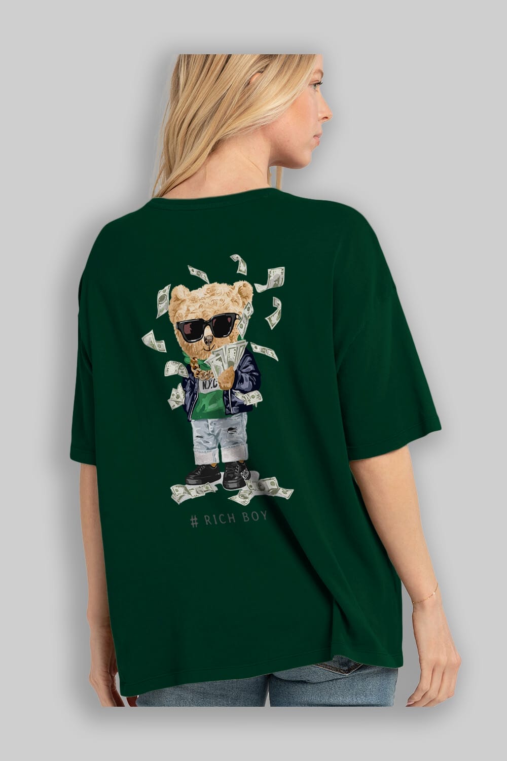 Teddy Bear Rich Boy Arka Baskılı Oversize t-shirt Erkek Kadın Unisex %100 Pamuk