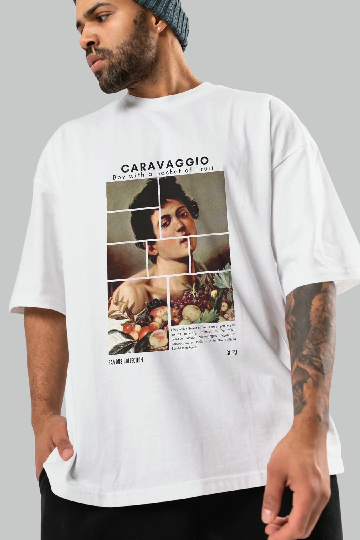 Caravaggio Boy ön Baskılı Oversize t-shirt Erkek Kadın Bisiklet Yaka Pamuk tişort