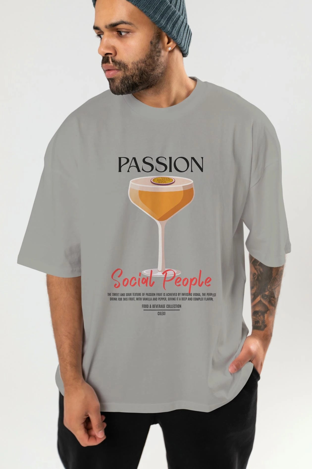 Passion Kokteyl Serisi ön Baskılı Oversize t-shirt Erkek Kadın %100 Pamuk Bisiklet Yaka tişort