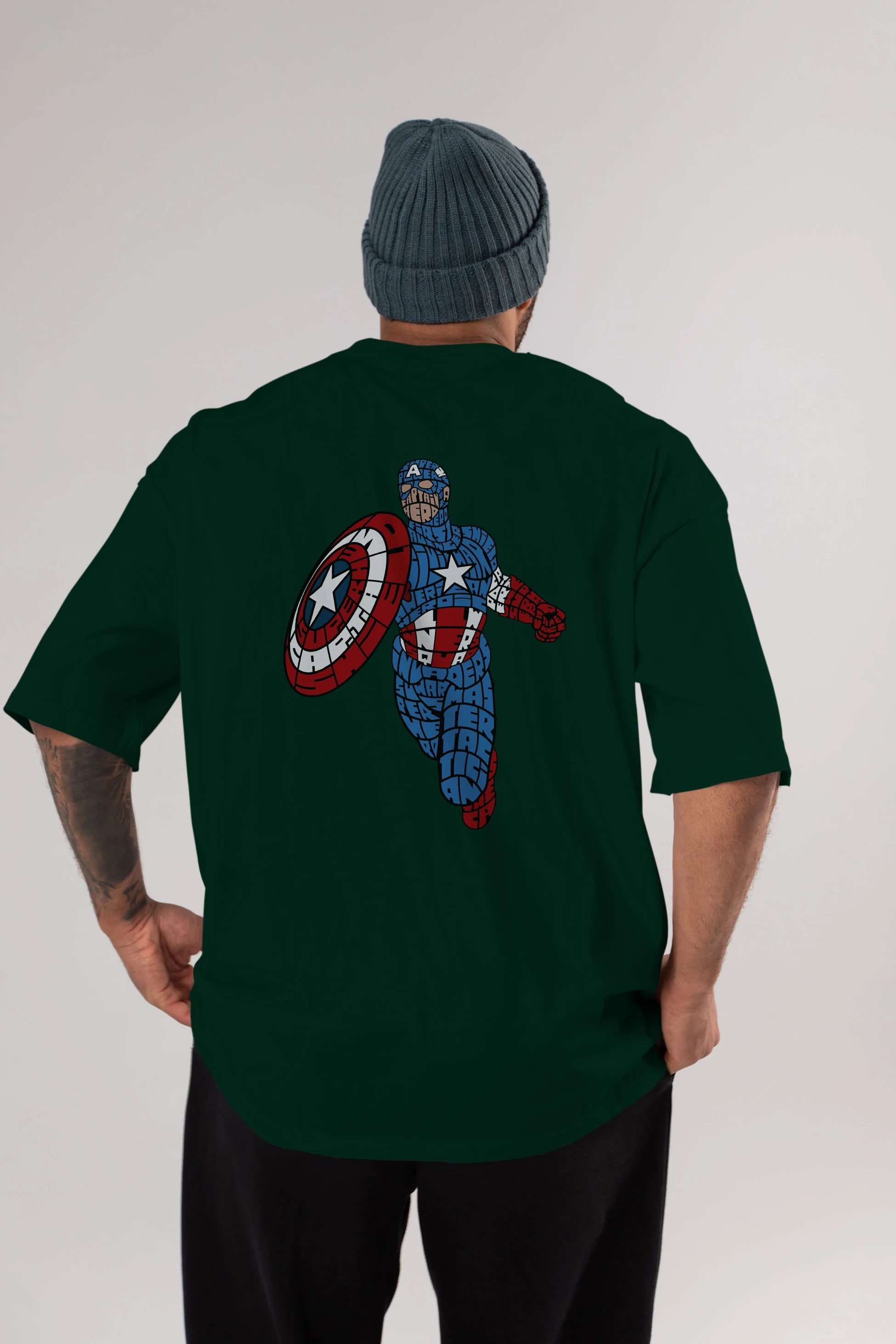 Star and Stripes Hero Arka Baskılı Oversize t-shirt %100 pamuk Erkek Kadın Unisex