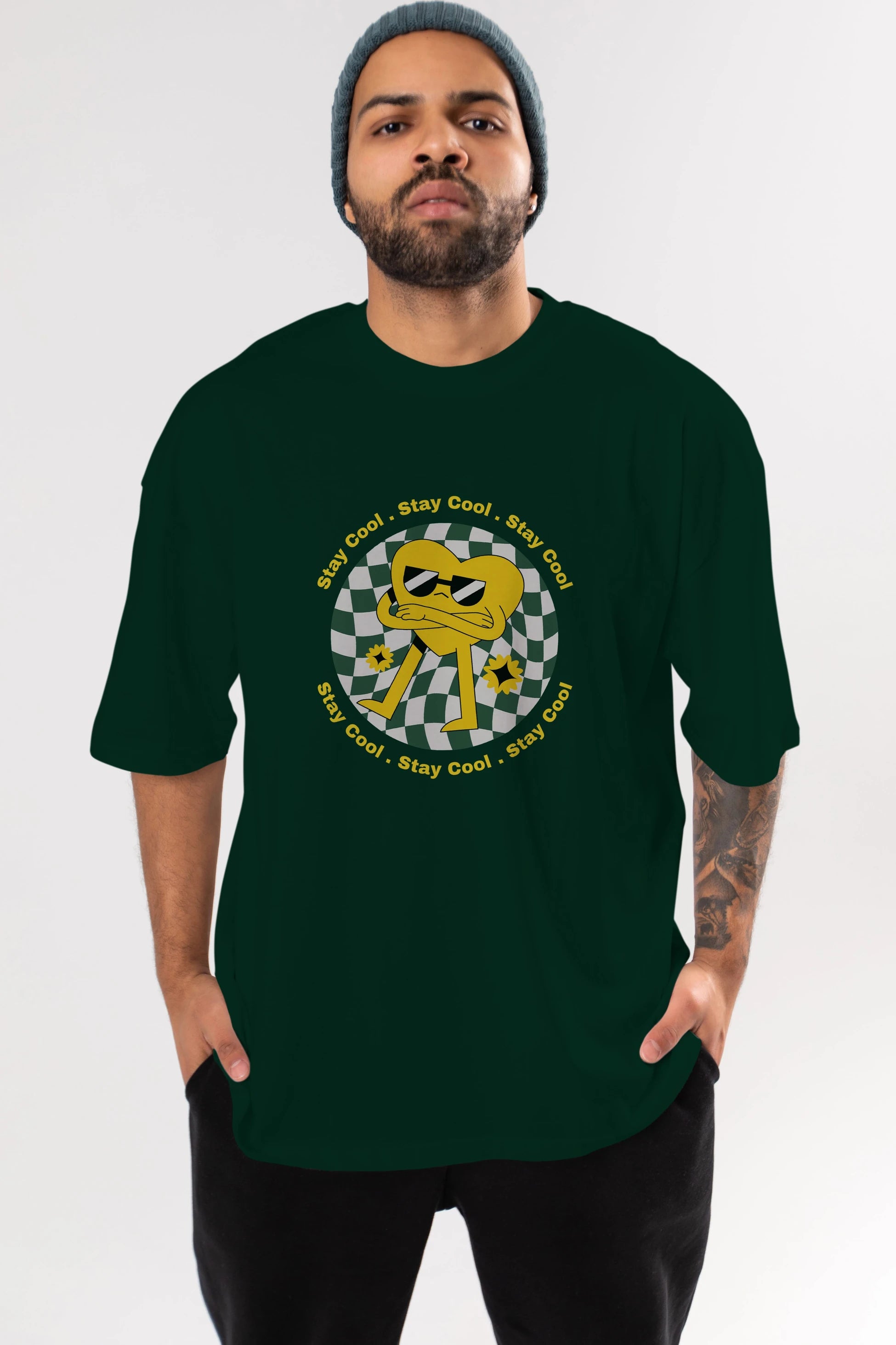 Stay Cool Yazılı Ön Baskılı Oversize t-shirt Erkek Kadın Unisex