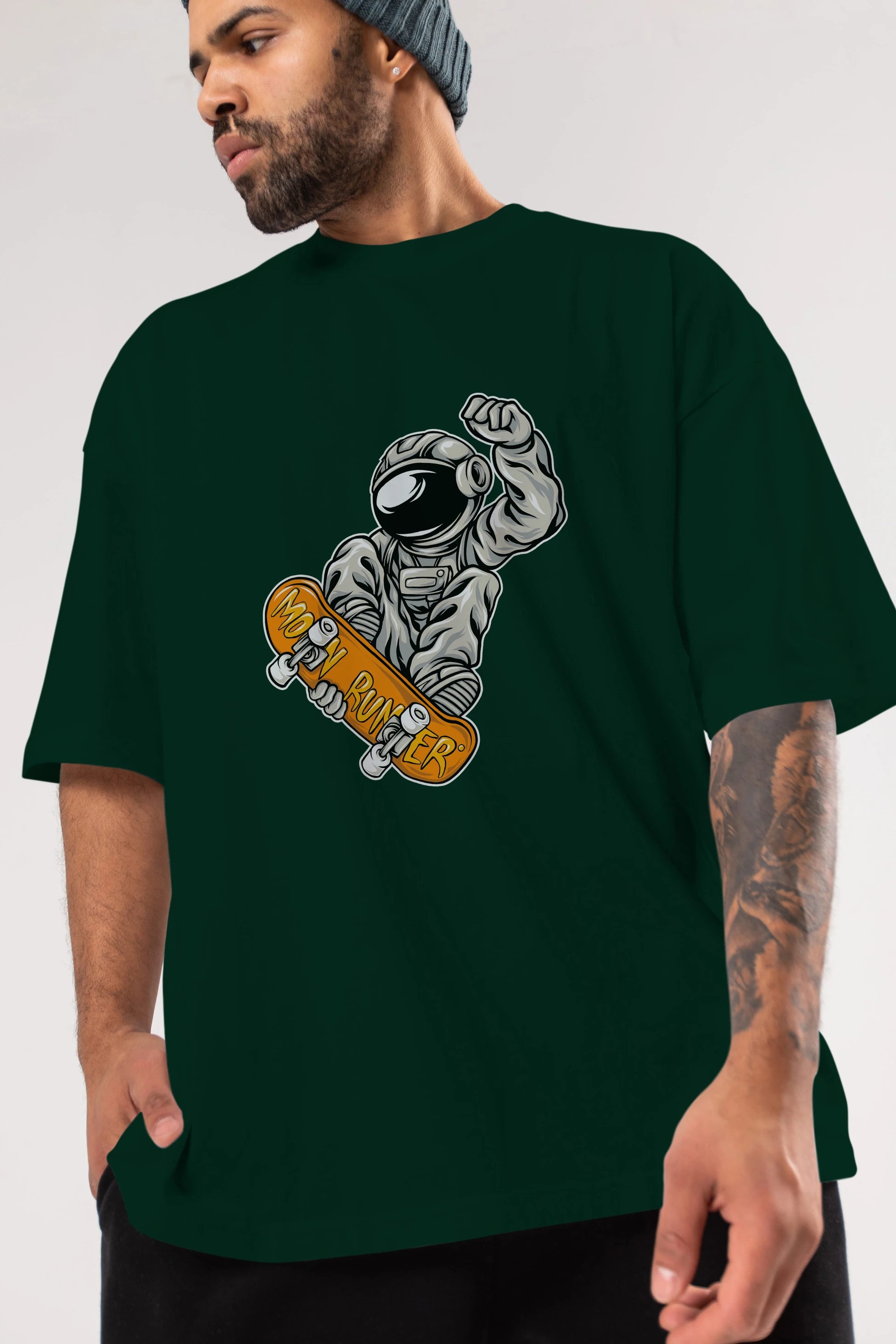 Moon Runner Ön Baskılı Oversize t-shirt Erkek Kadın Unisex