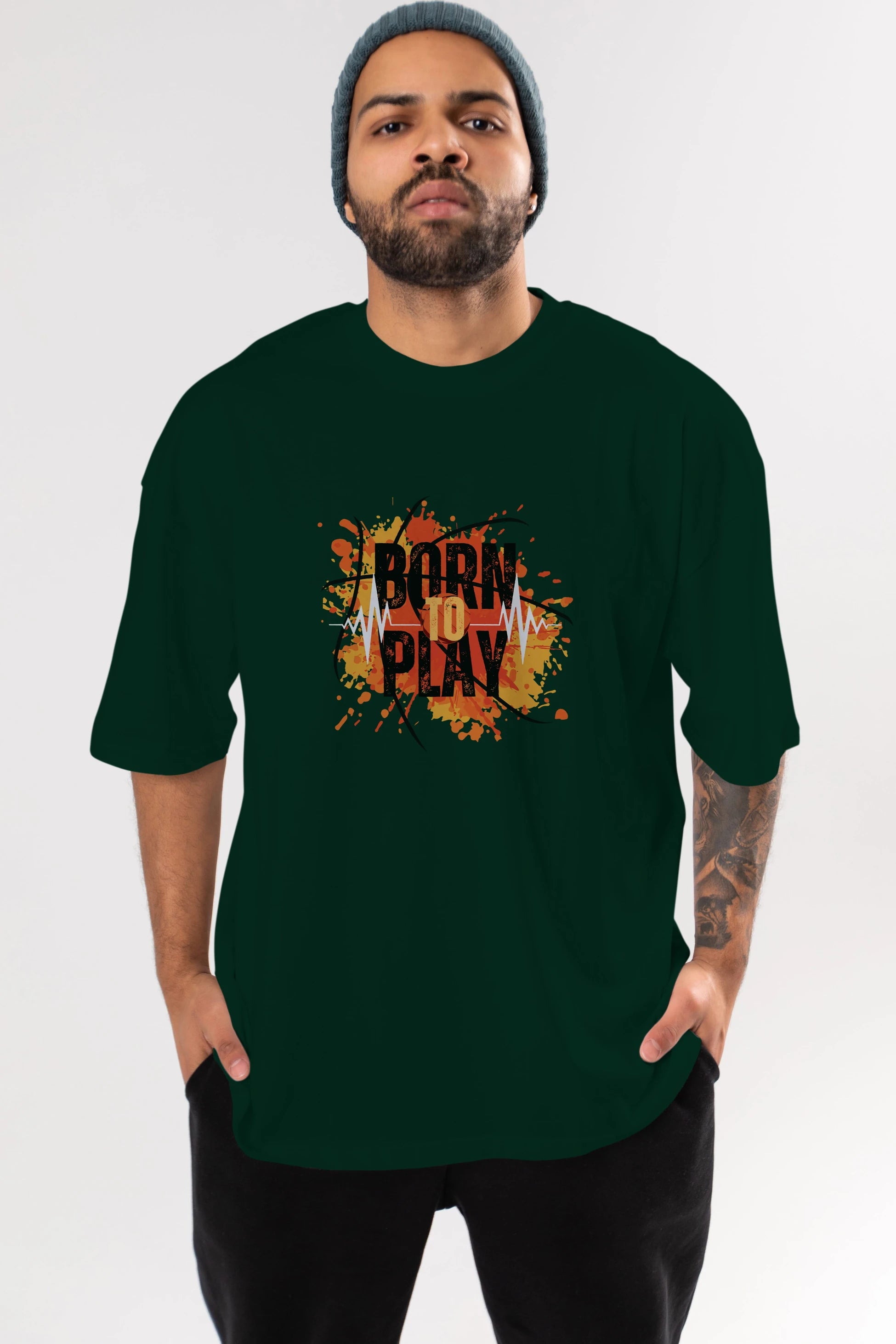 Born to Play Yazılı Ön Baskılı Oversize t-shirt Erkek Kadın Unisex