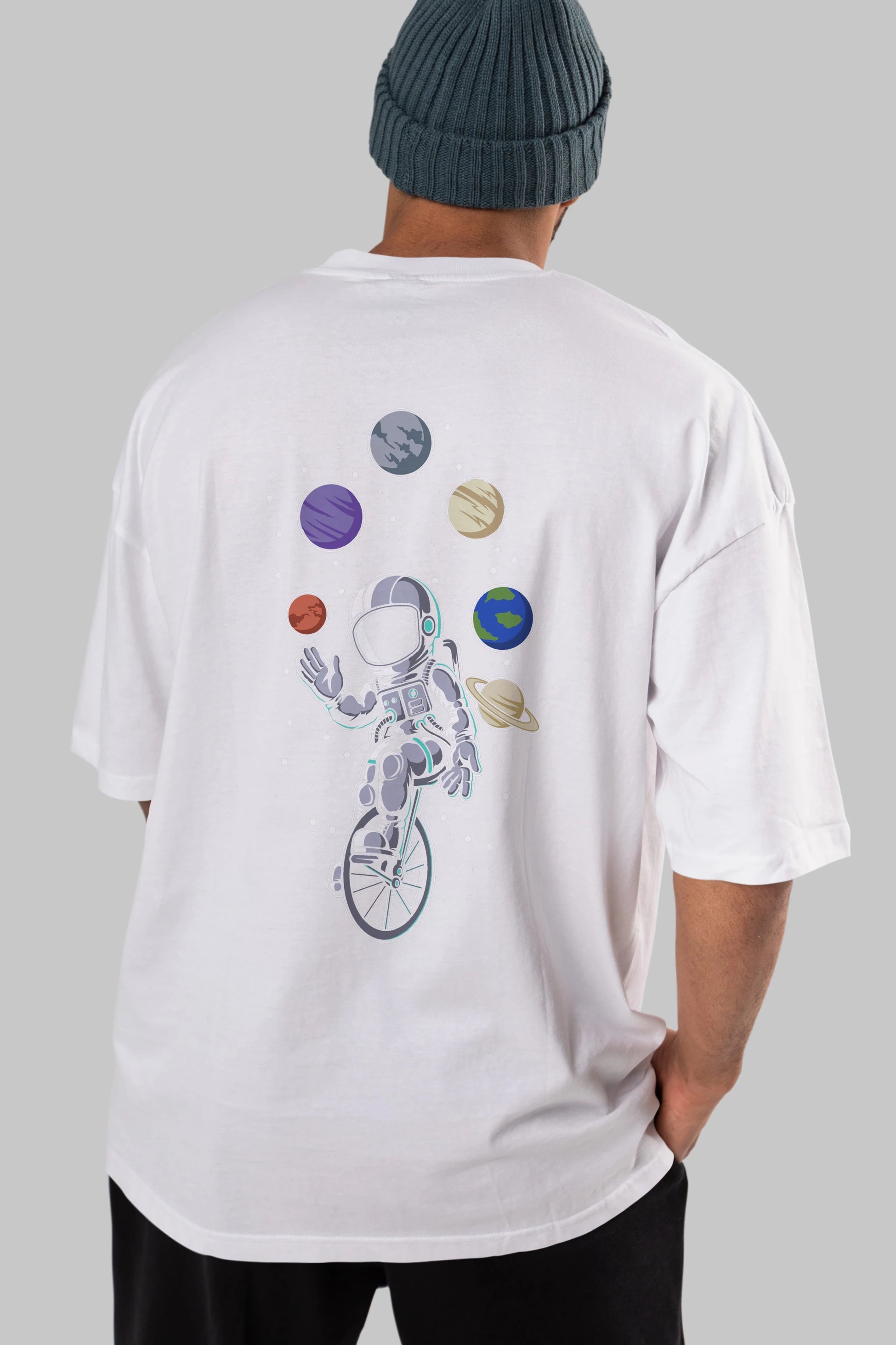 Astronaut Circus Arka Baskılı Oversize t-shirt Erkek Kadın Unisex