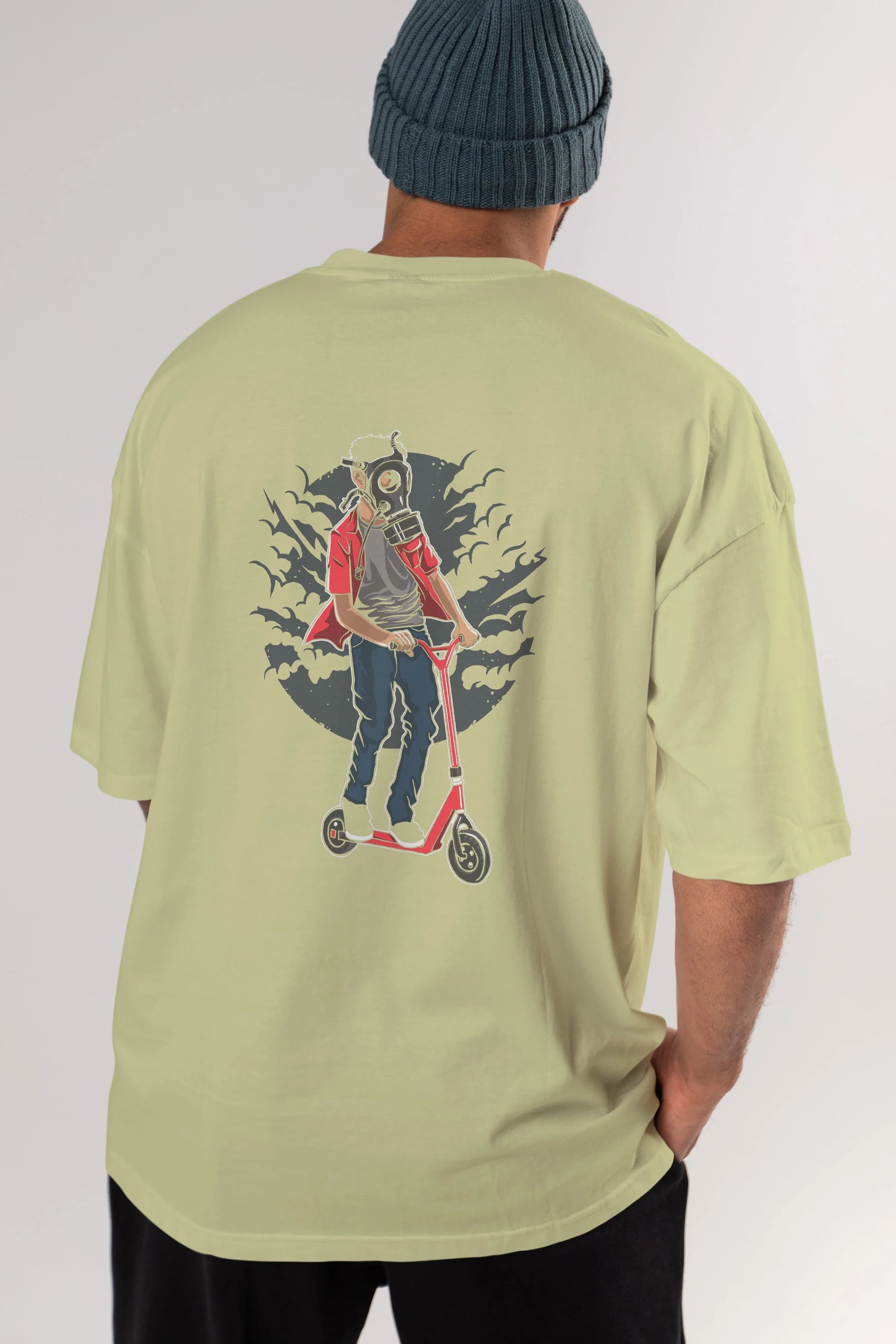 Gasmask Rider Arka Baskılı Oversize t-shirt Erkek Kadın Unisex %100 Pamuk