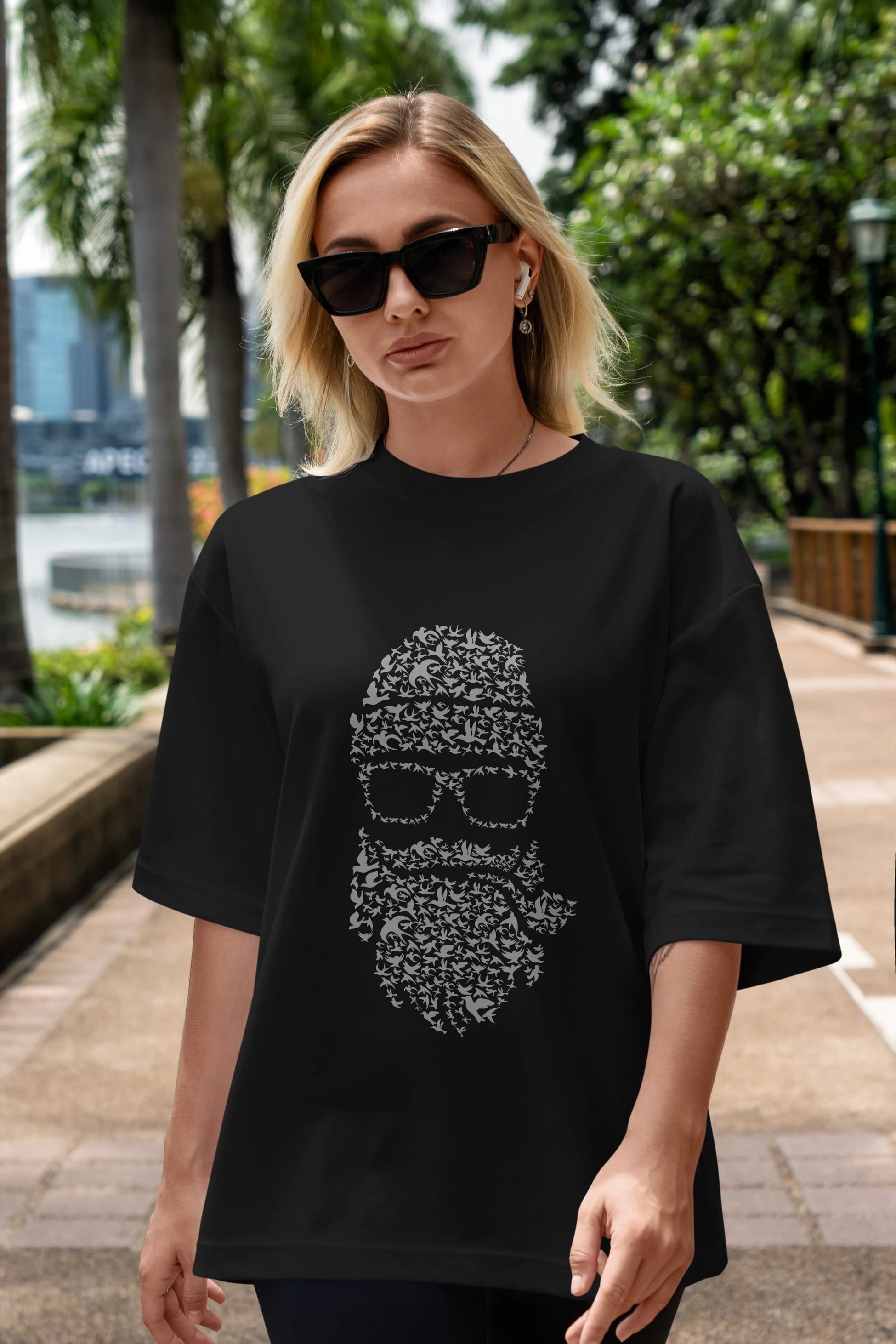 Birds Beard Ön Baskılı Oversize t-shirt %100 pamuk Erkek Kadın Unisex