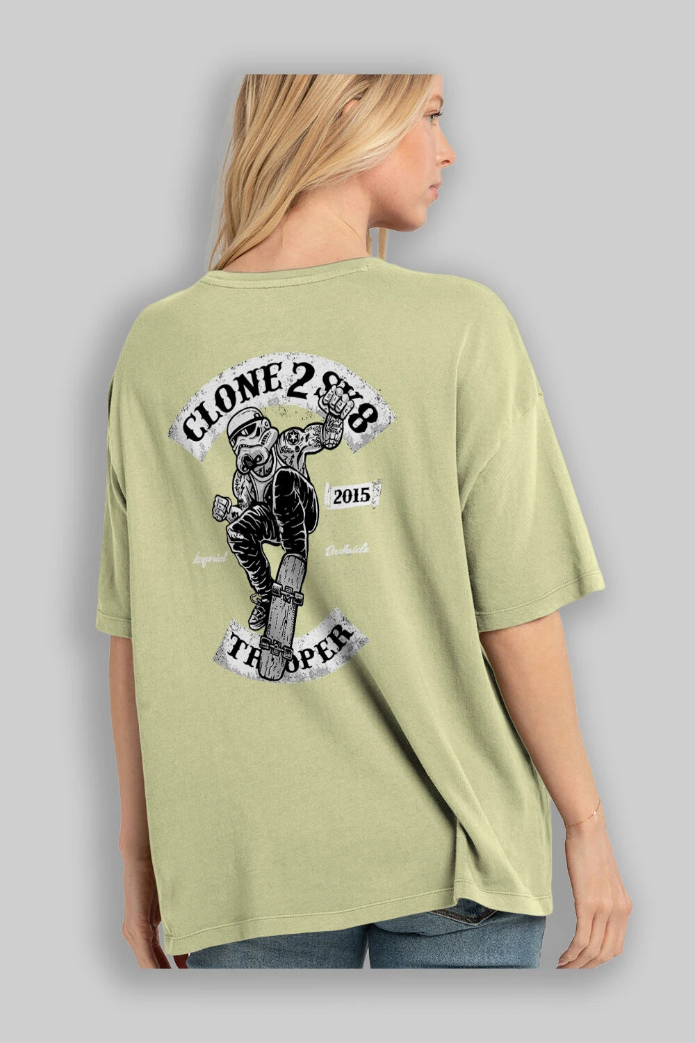 Clone 2 Sk8 Arka Baskılı Oversize t-shirt Erkek Kadın Unisex %100 Pamuk