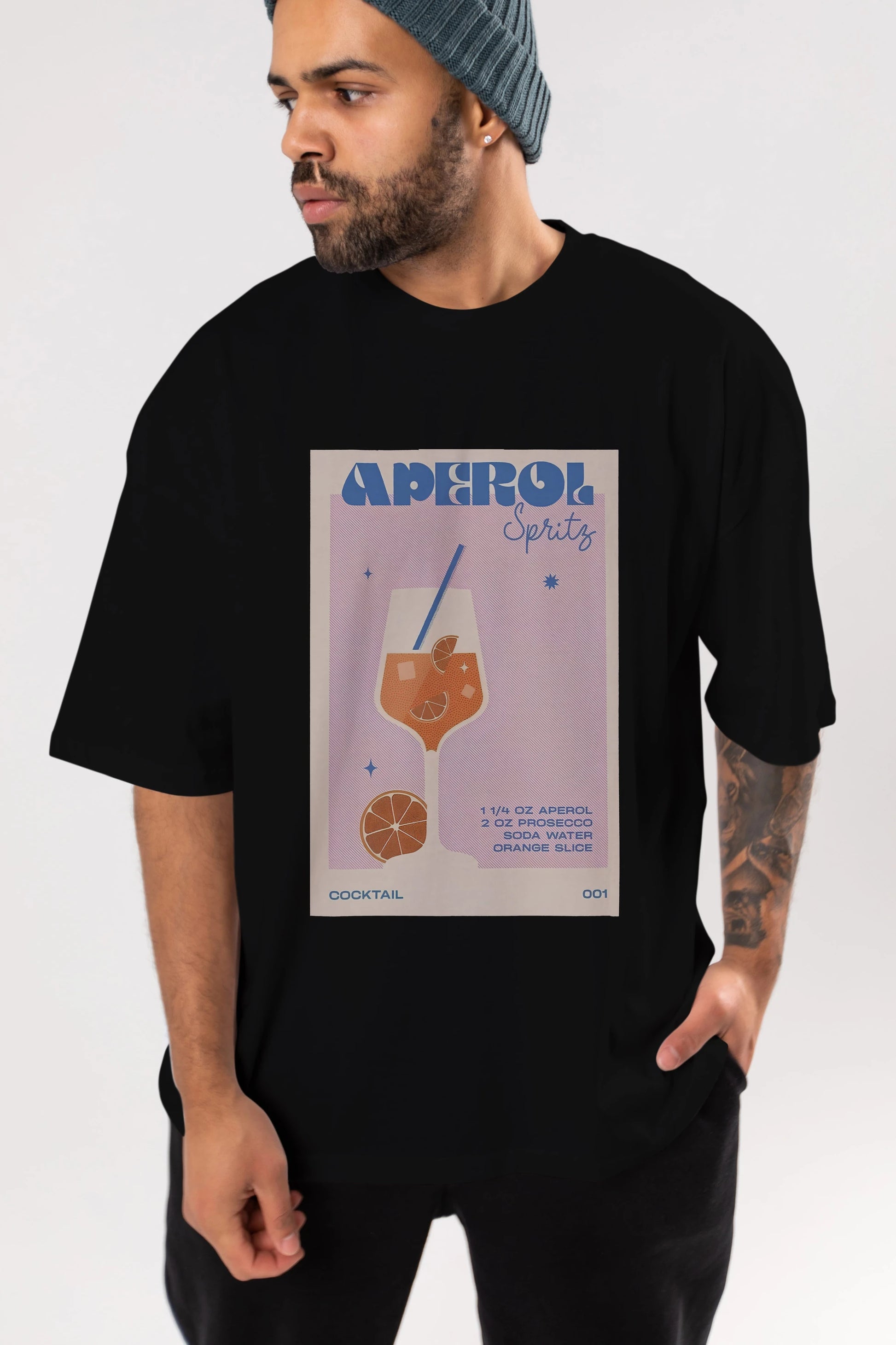 Aperol Spritz Ön Baskılı Oversize t-shirt Erkek Kadın Unisex %100 Pamuk Bisiklet Yaka tişort