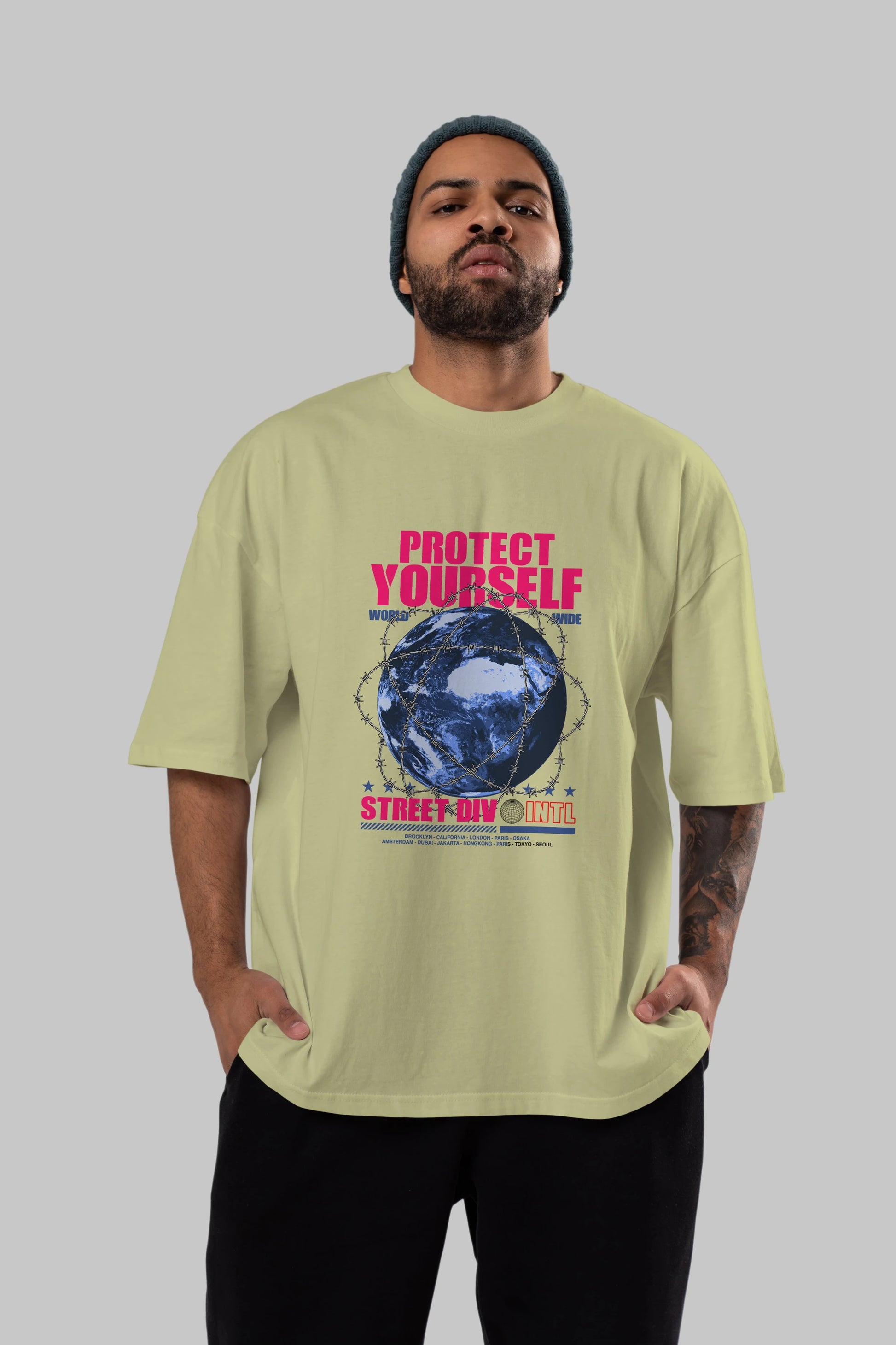 Protect Yourself Ön Baskılı Oversize t-shirt Erkek Kadın Unisex