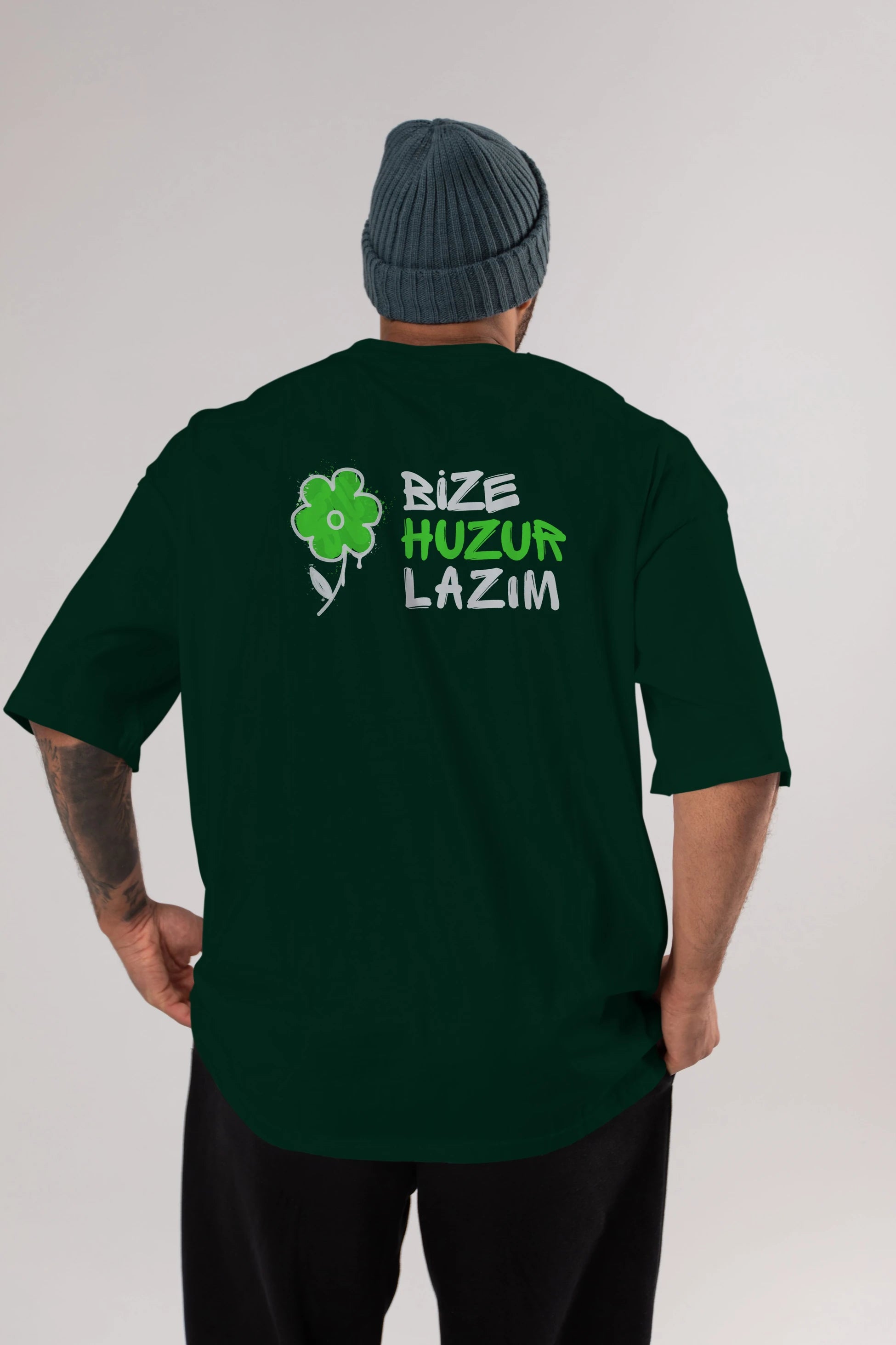 Bize Huzur Lazım Arka Baskılı Oversize t-shirt Erkek Kadın Unisex