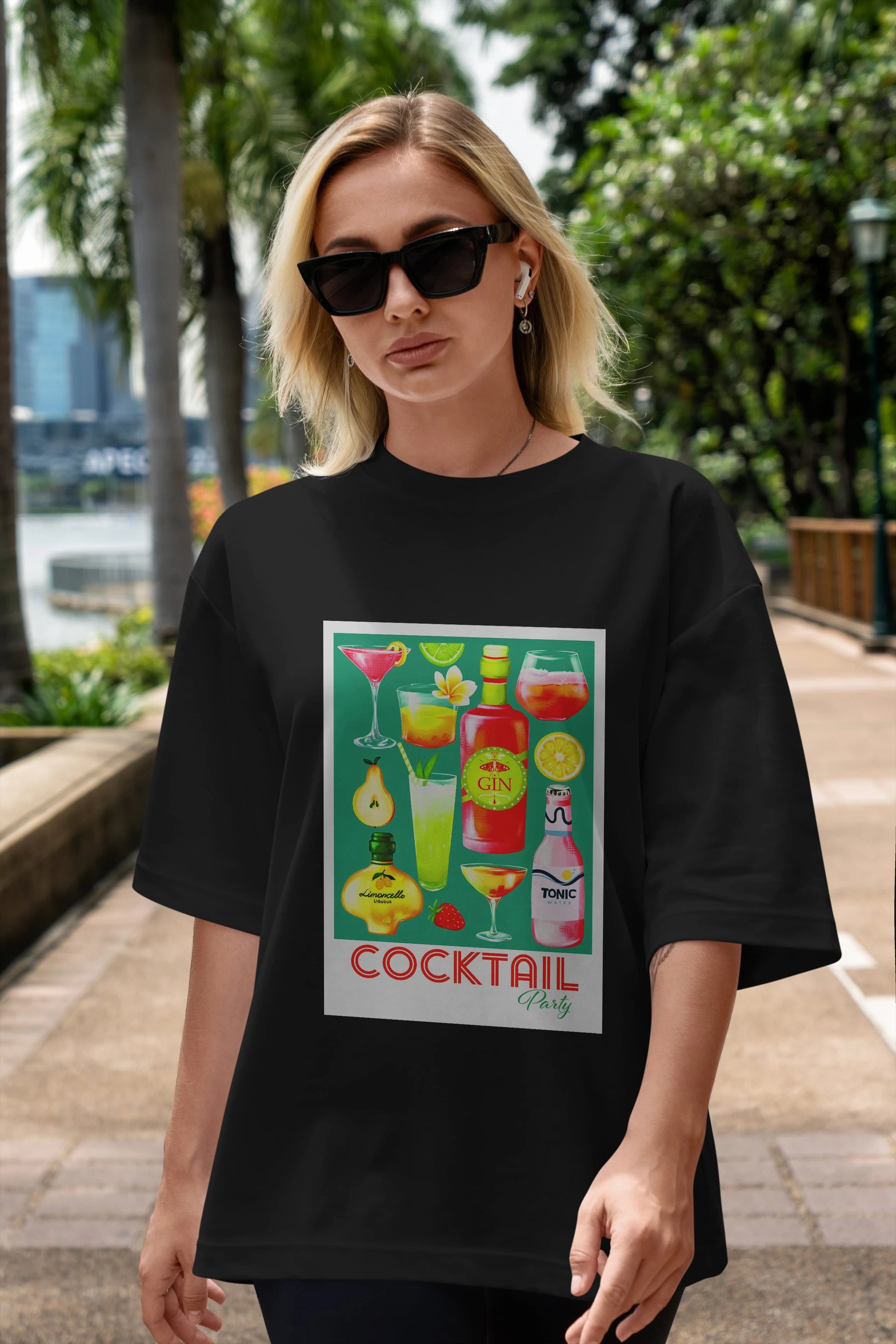 Cocktail Party 2 Ön Baskılı Oversize t-shirt Erkek Kadın Unisex %100 Pamuk Bisiklet Yaka tişort